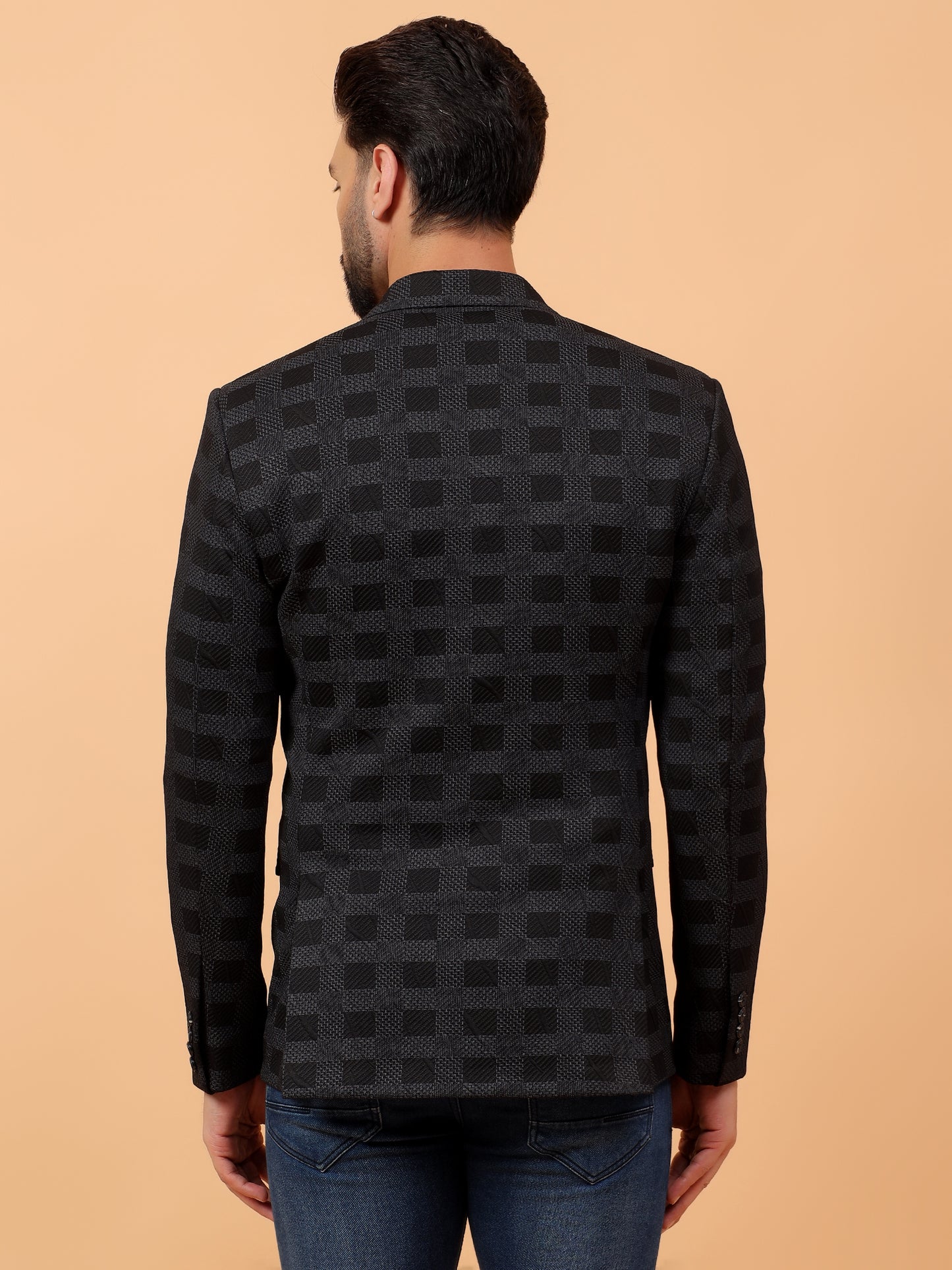 Black Textured Checkered Blazer