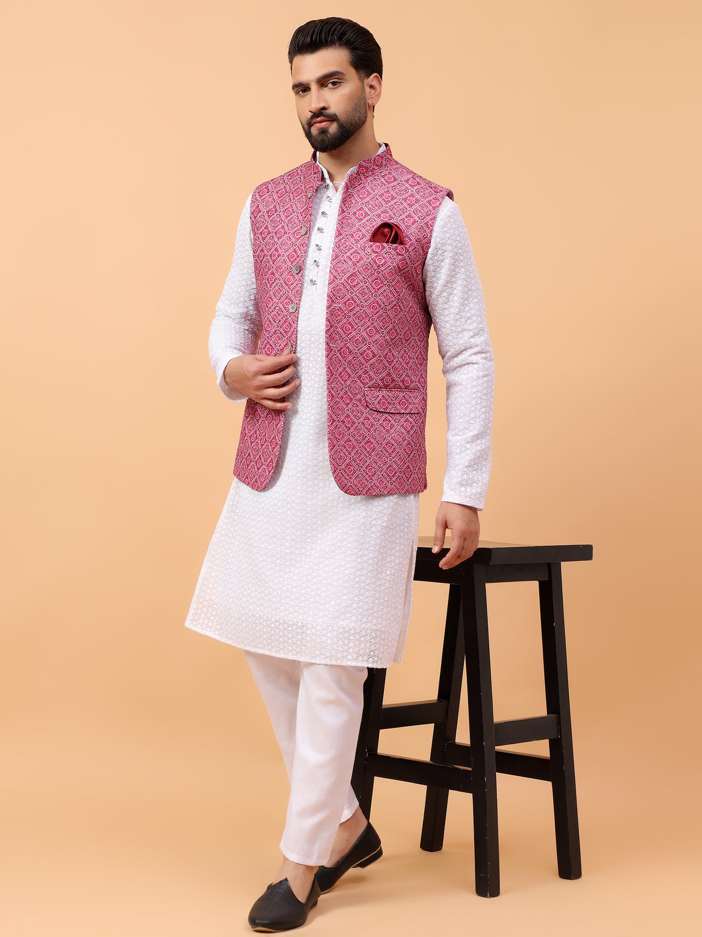 Pink Printed Nehru Jacket