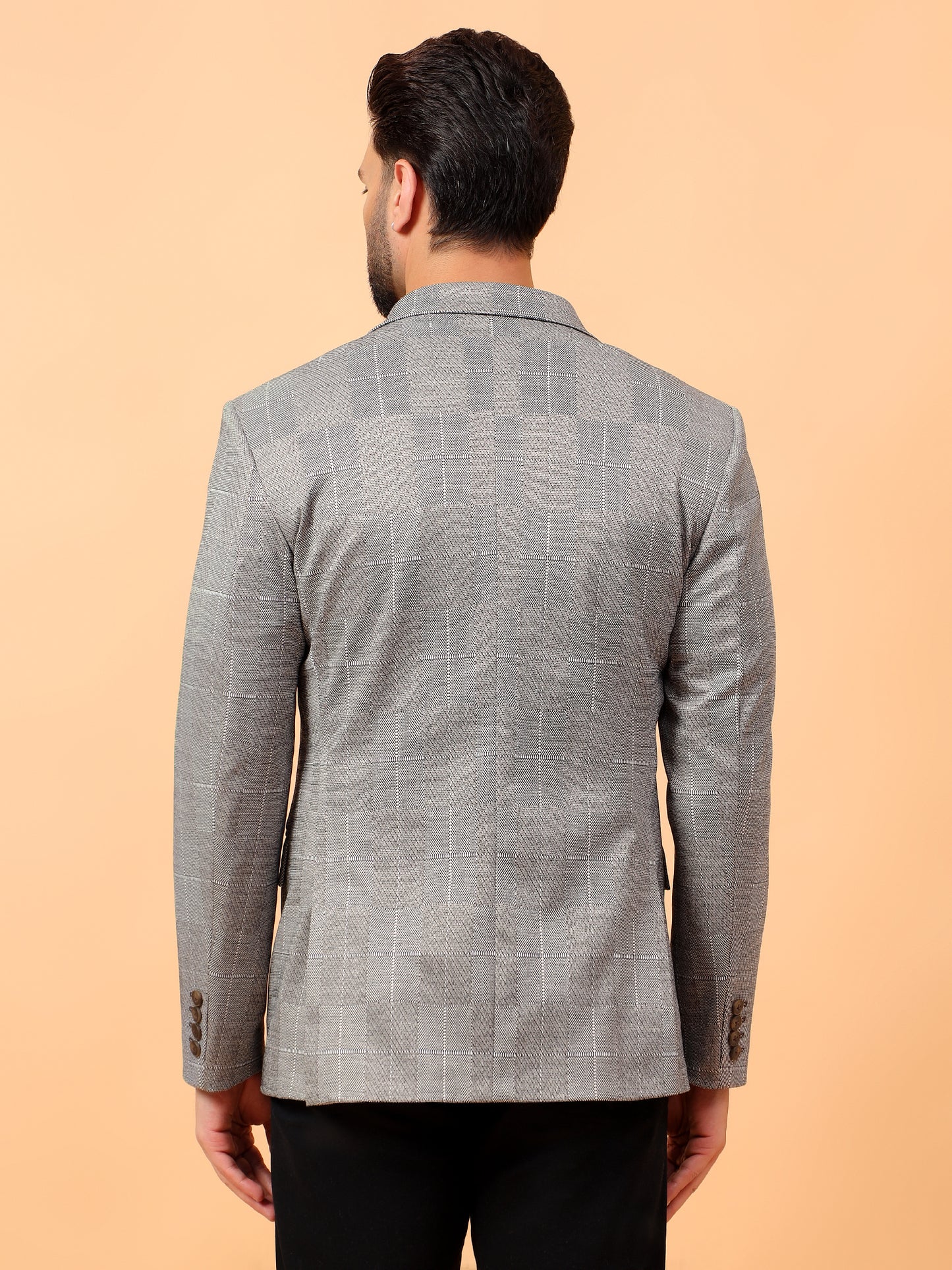 Grey Checkered Hosiery Blazer