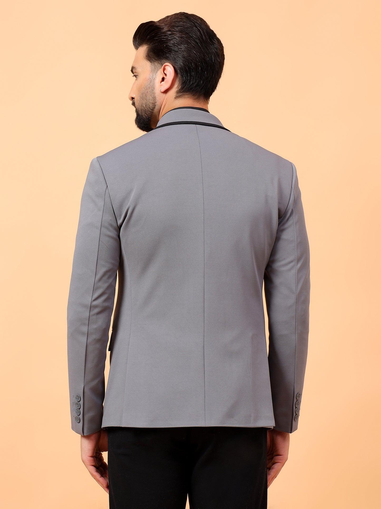 Classic Dark Grey Blazer with Black Detailing