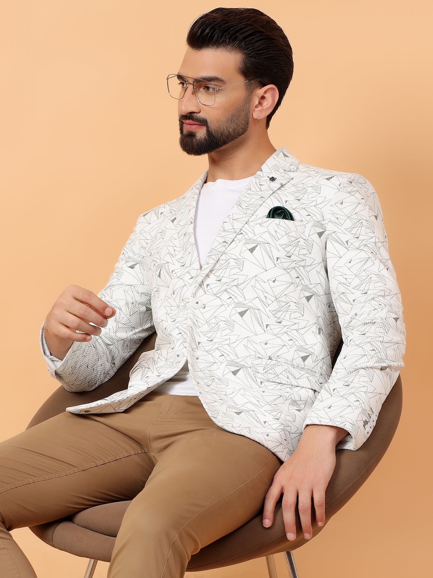 Elegant White Printed Blazer
