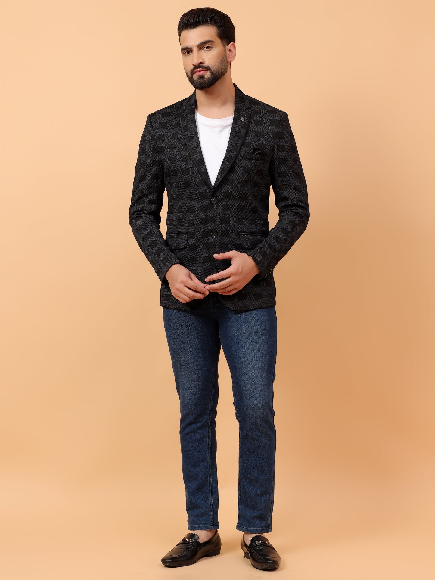 Black Textured Checkered Blazer