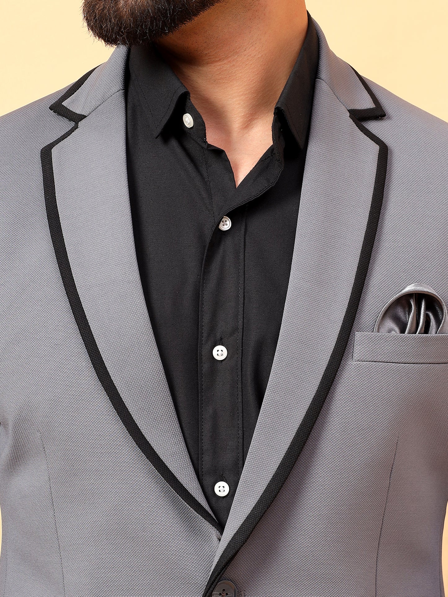 Classic Dark Grey Blazer with Black Detailing