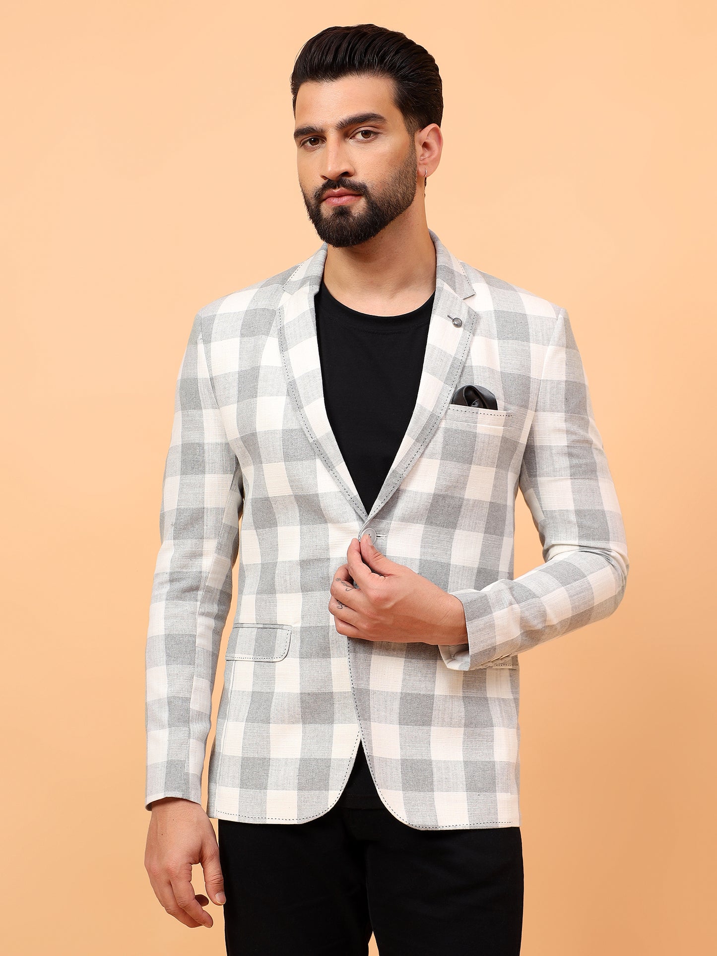 Grey & White Checkered Blazer