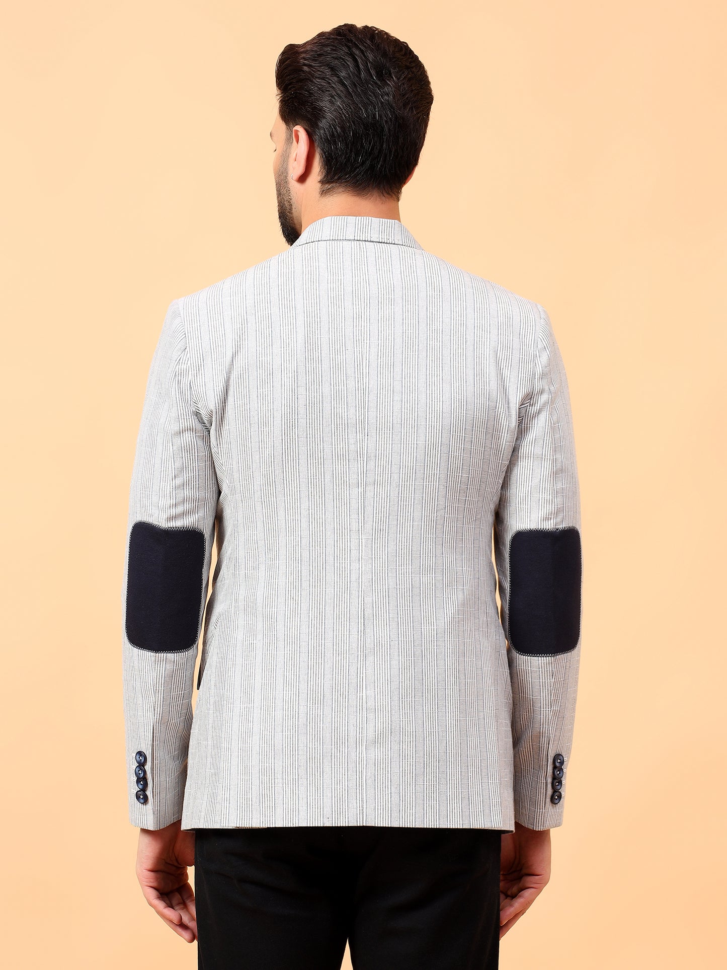 Blue & White Checkered Cotton Linen Blazer