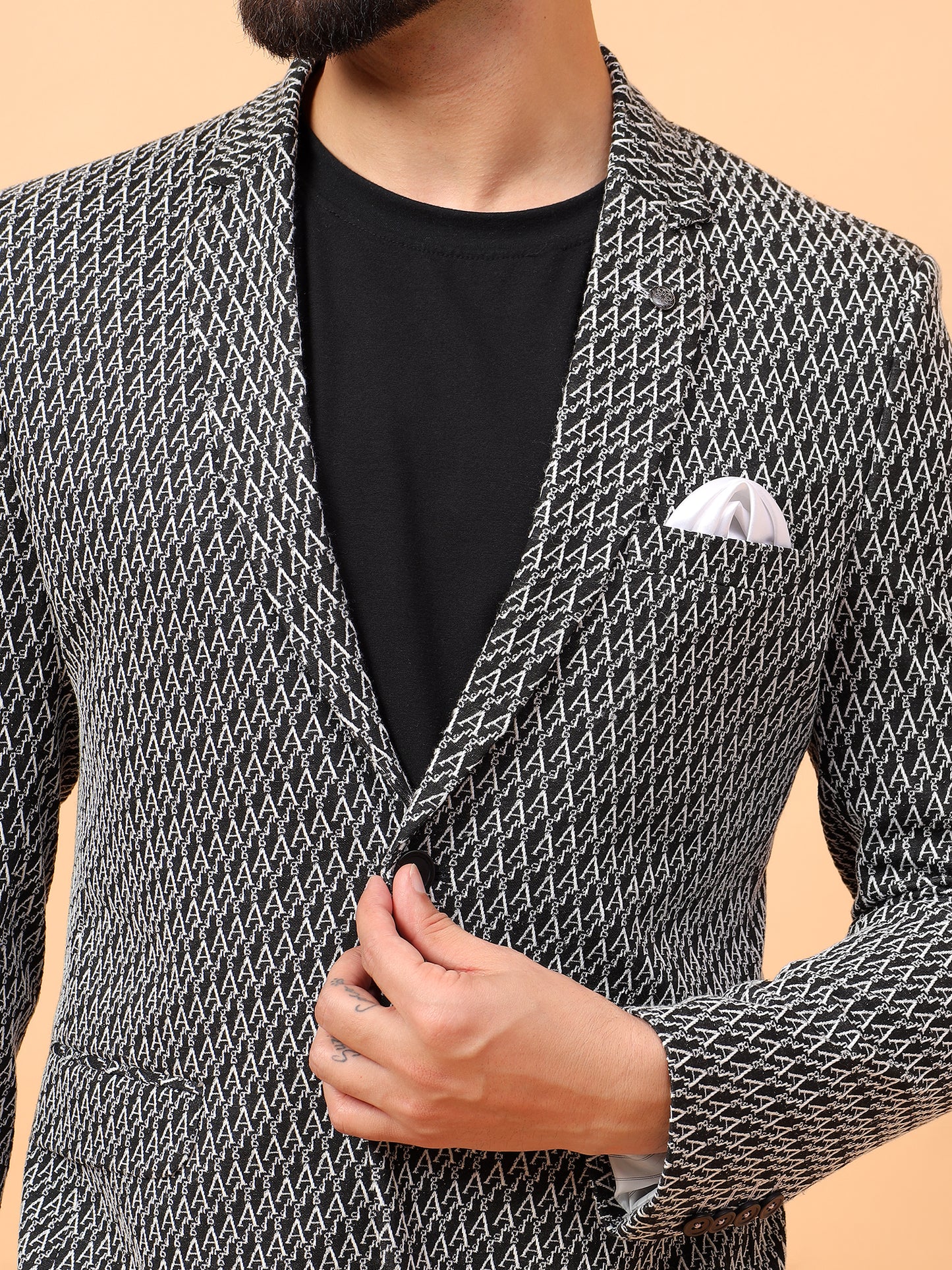 Black Printed Hosiery Blazer