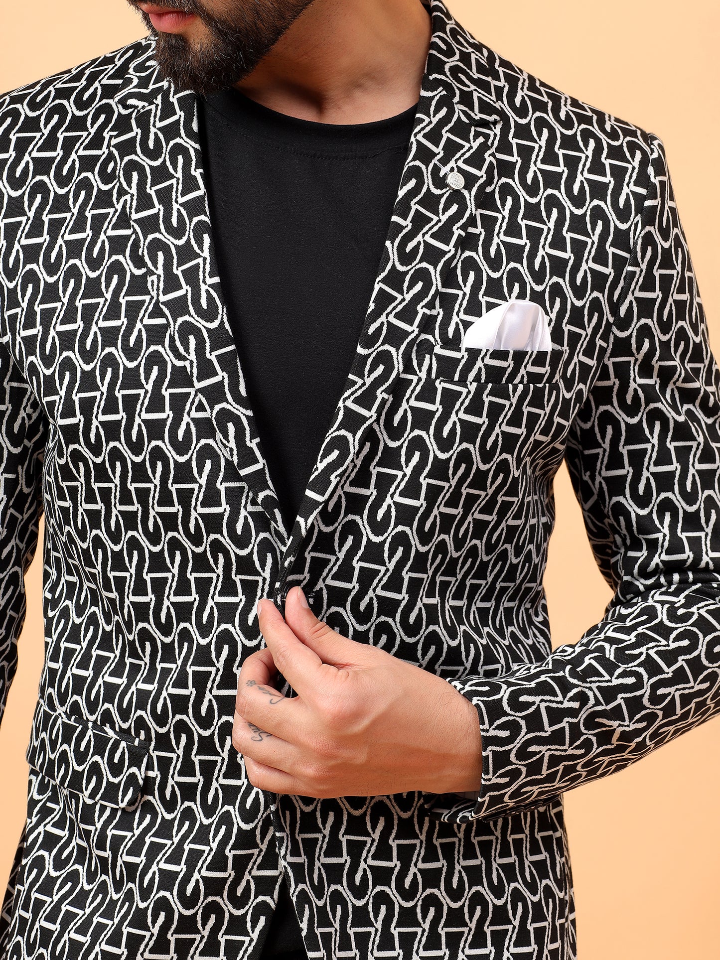 Black Printed Hosiery Blazer
