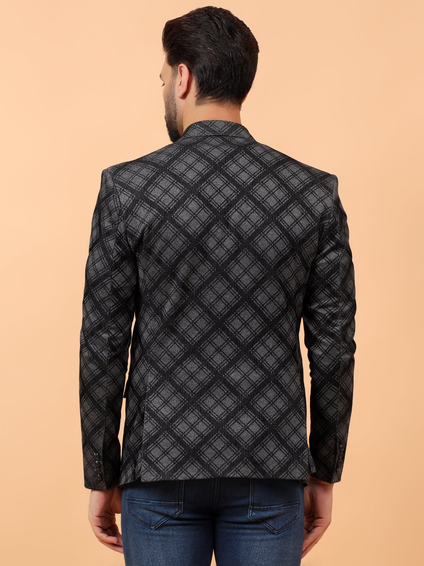 Stylish Grey & Black Checkered Blazer