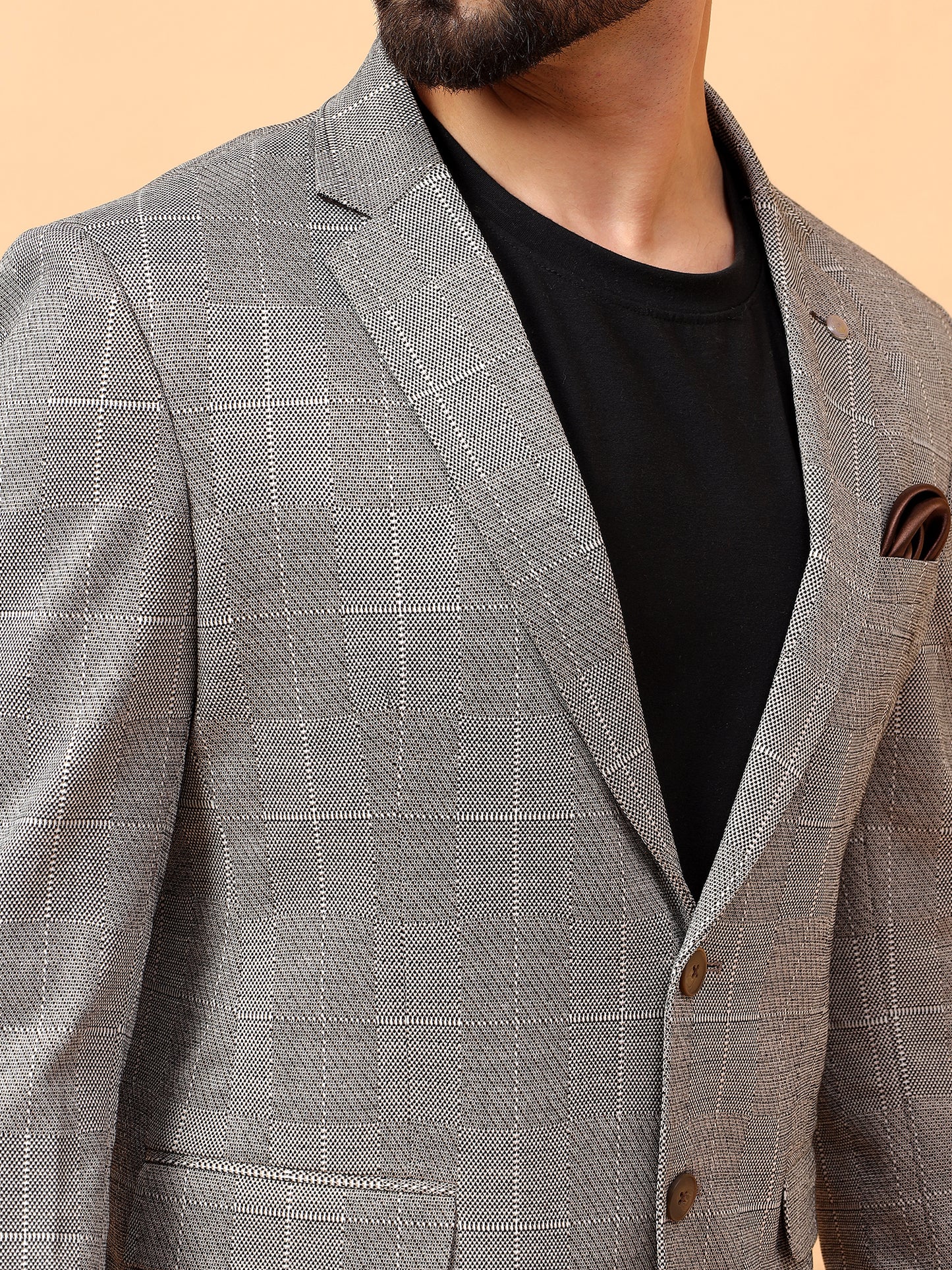 Grey Checkered Hosiery Blazer