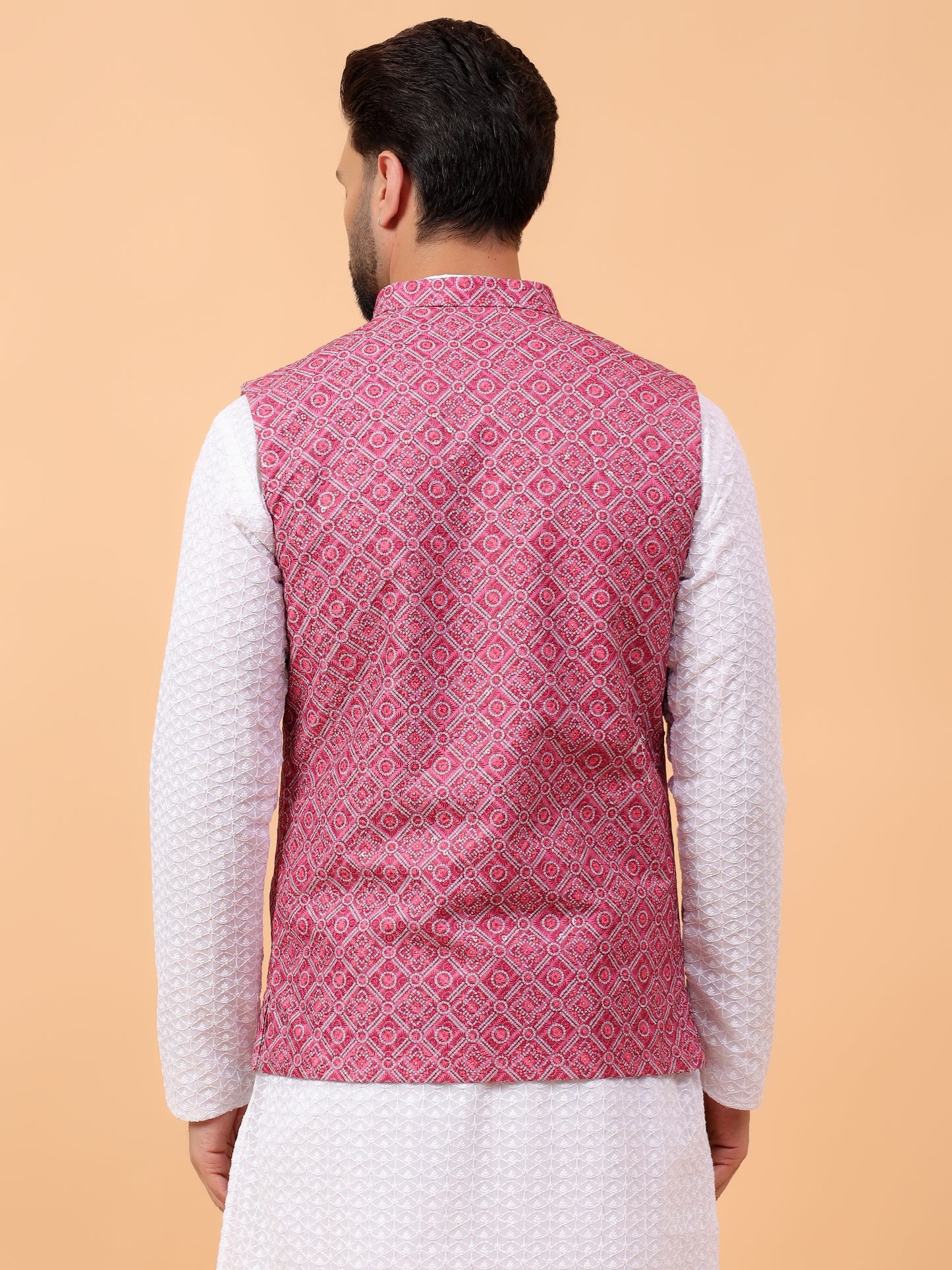Pink Printed Nehru Jacket