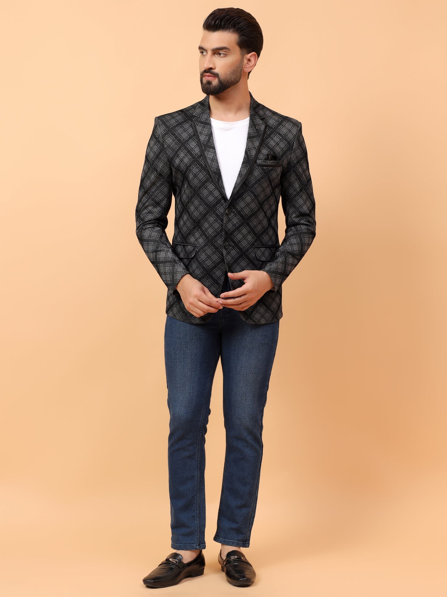 Stylish Grey & Black Checkered Blazer