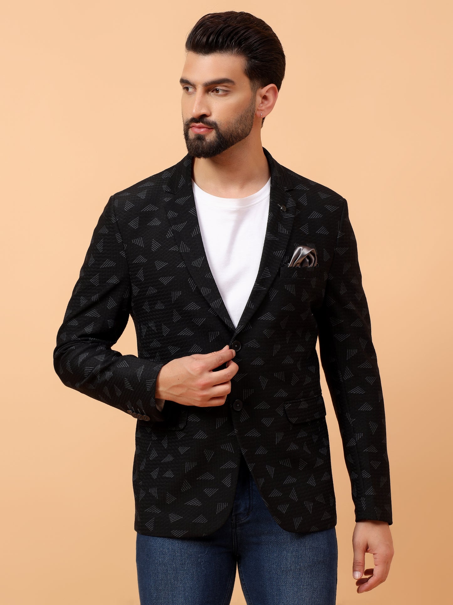 Black Geometric Pattern Blazer