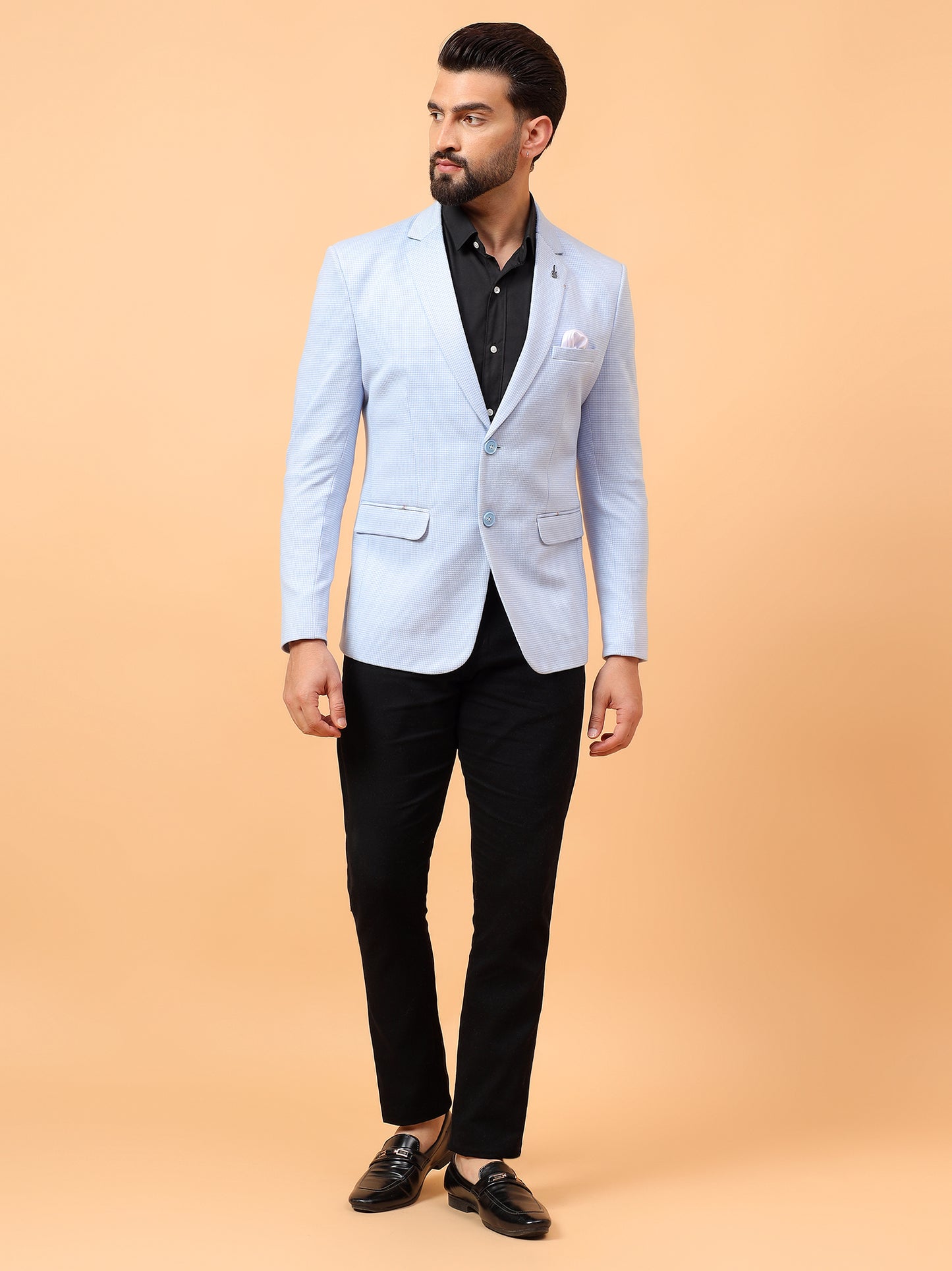 Light Blue Checkered Blazer