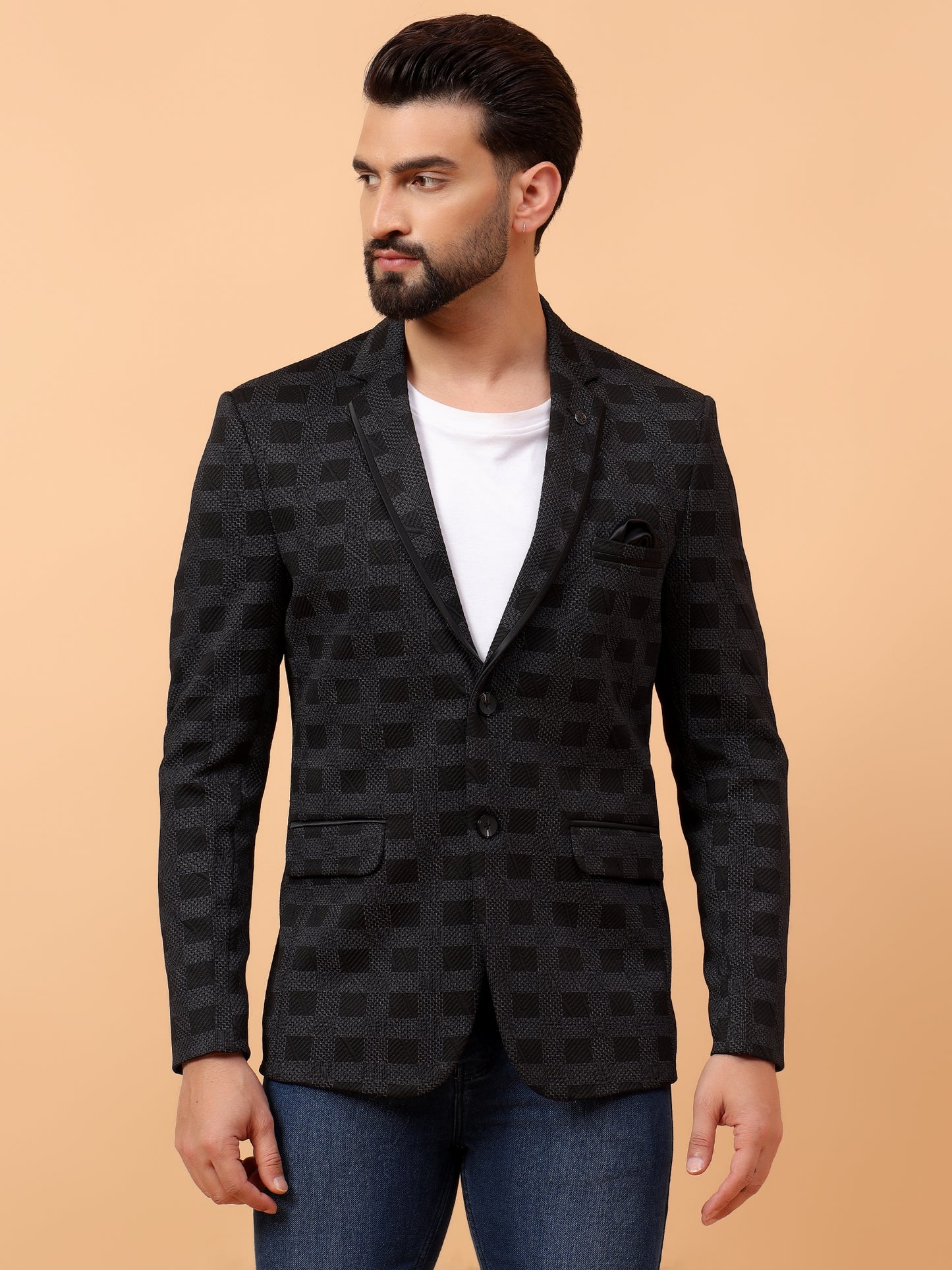 Black Textured Checkered Blazer