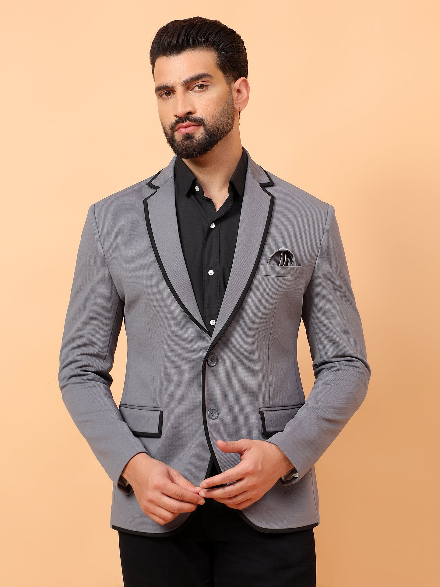 Classic Dark Grey Blazer with Black Detailing