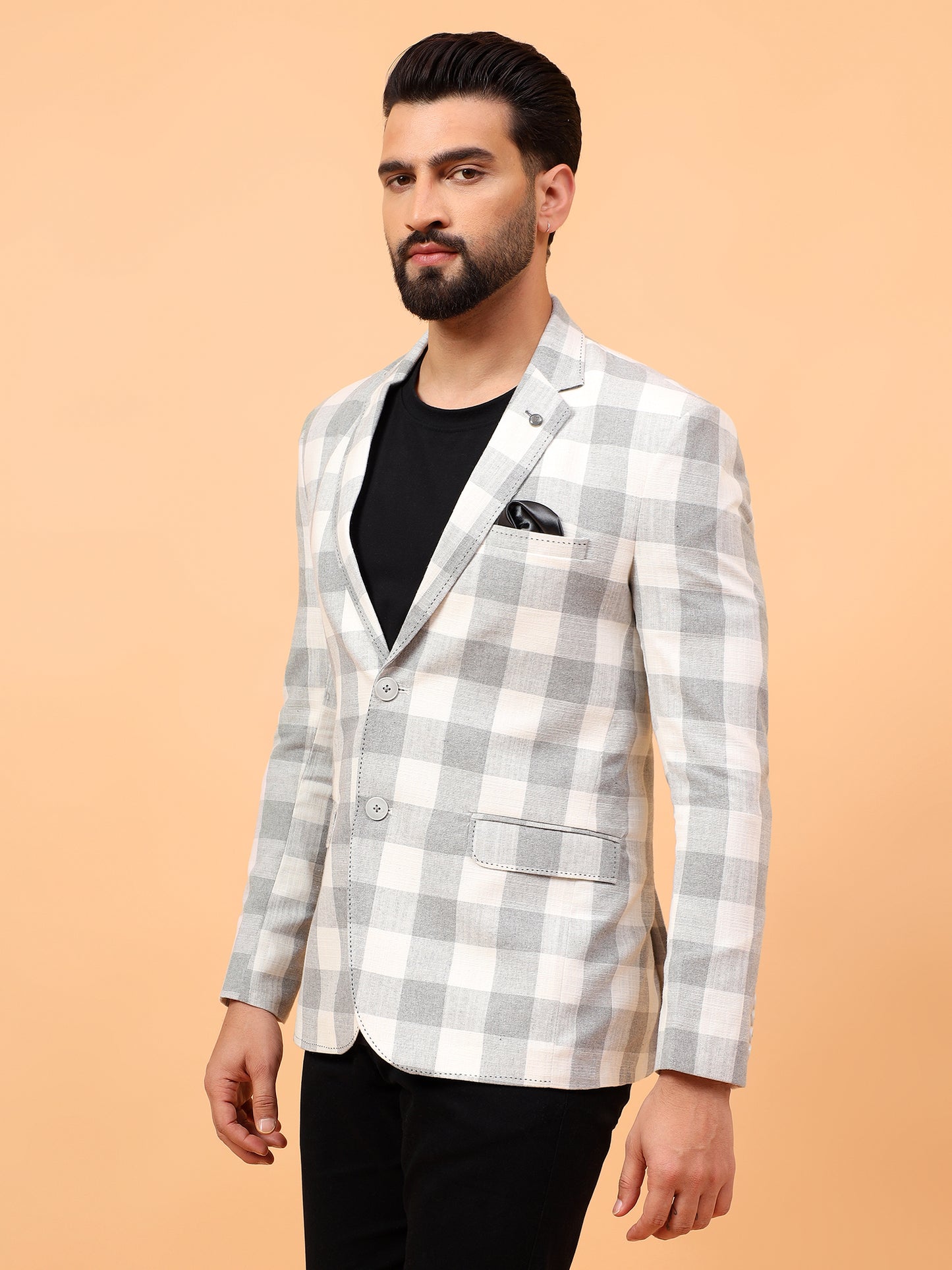 Grey & White Checkered Blazer