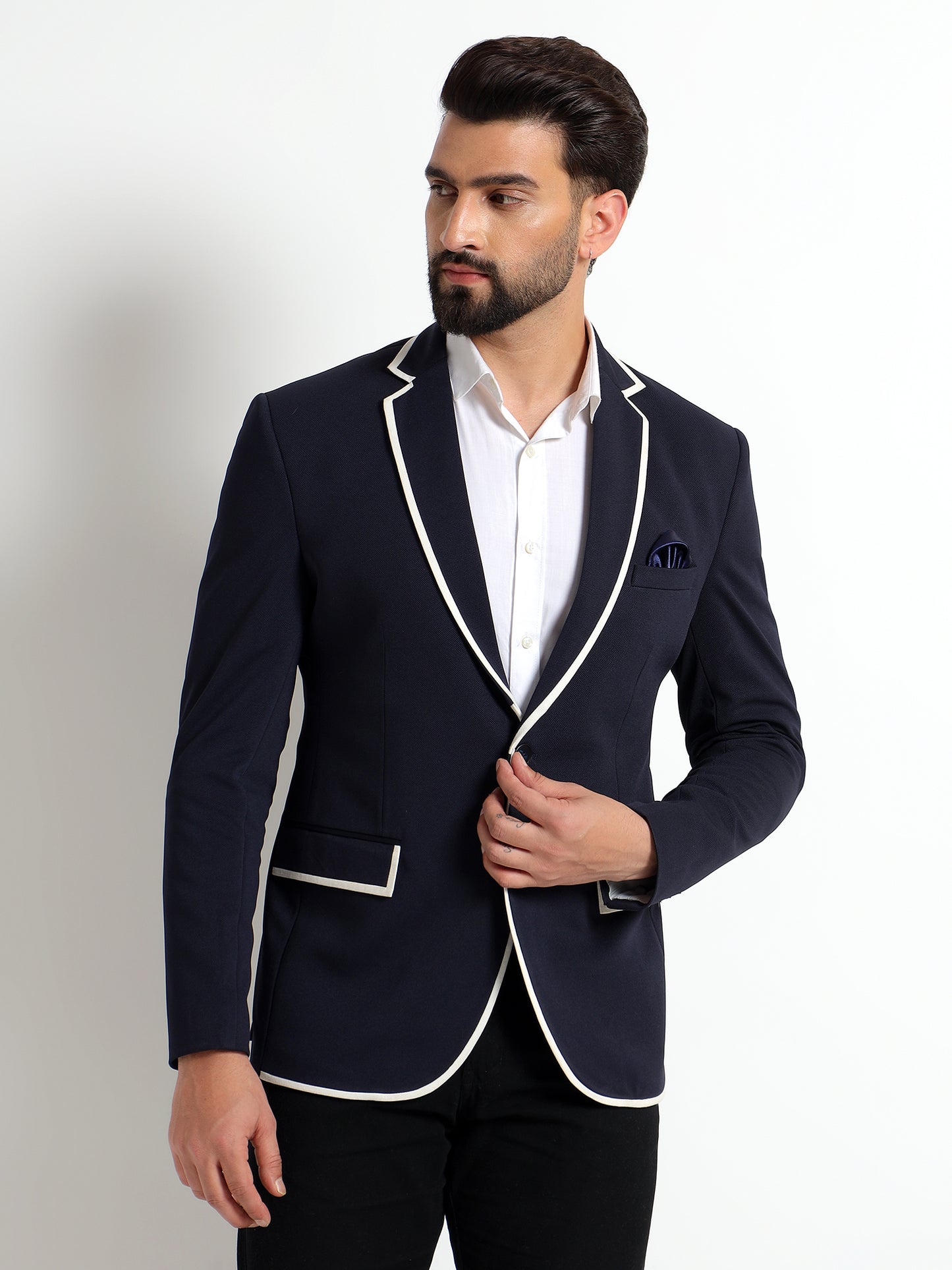 Navy Blue Blazer with White Piping
