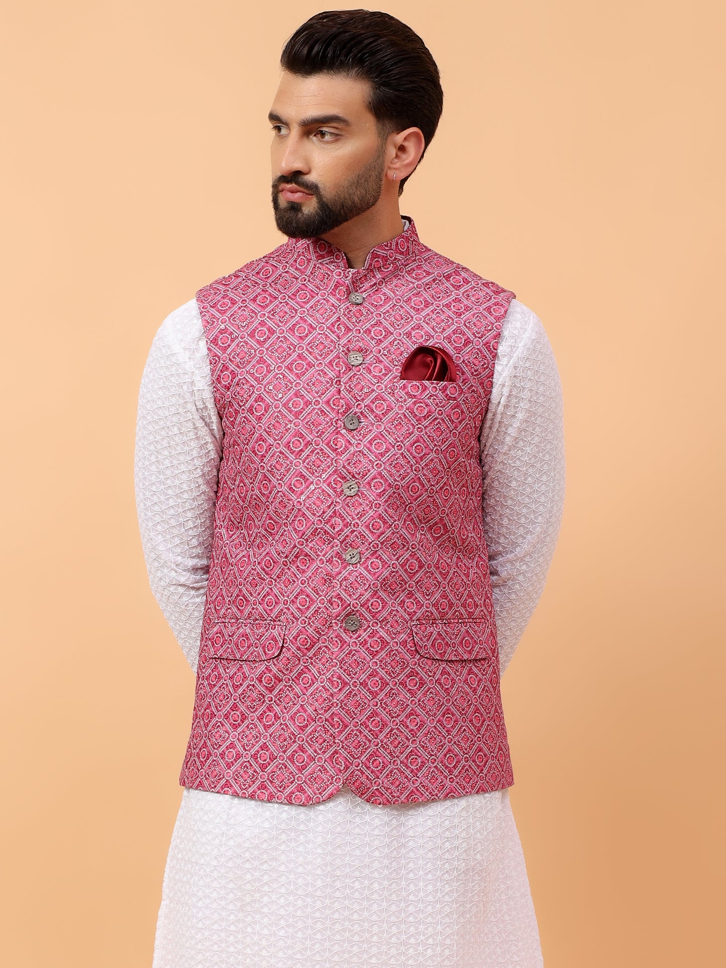 Pink Printed Nehru Jacket