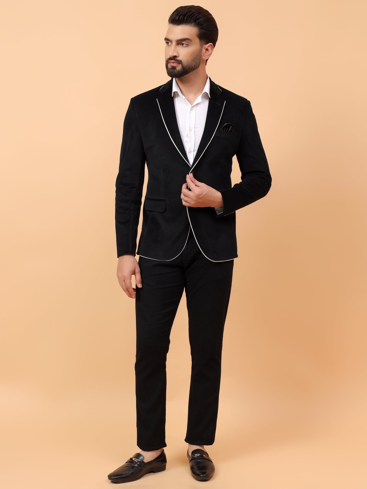 Black Blazer with Contrast Piping