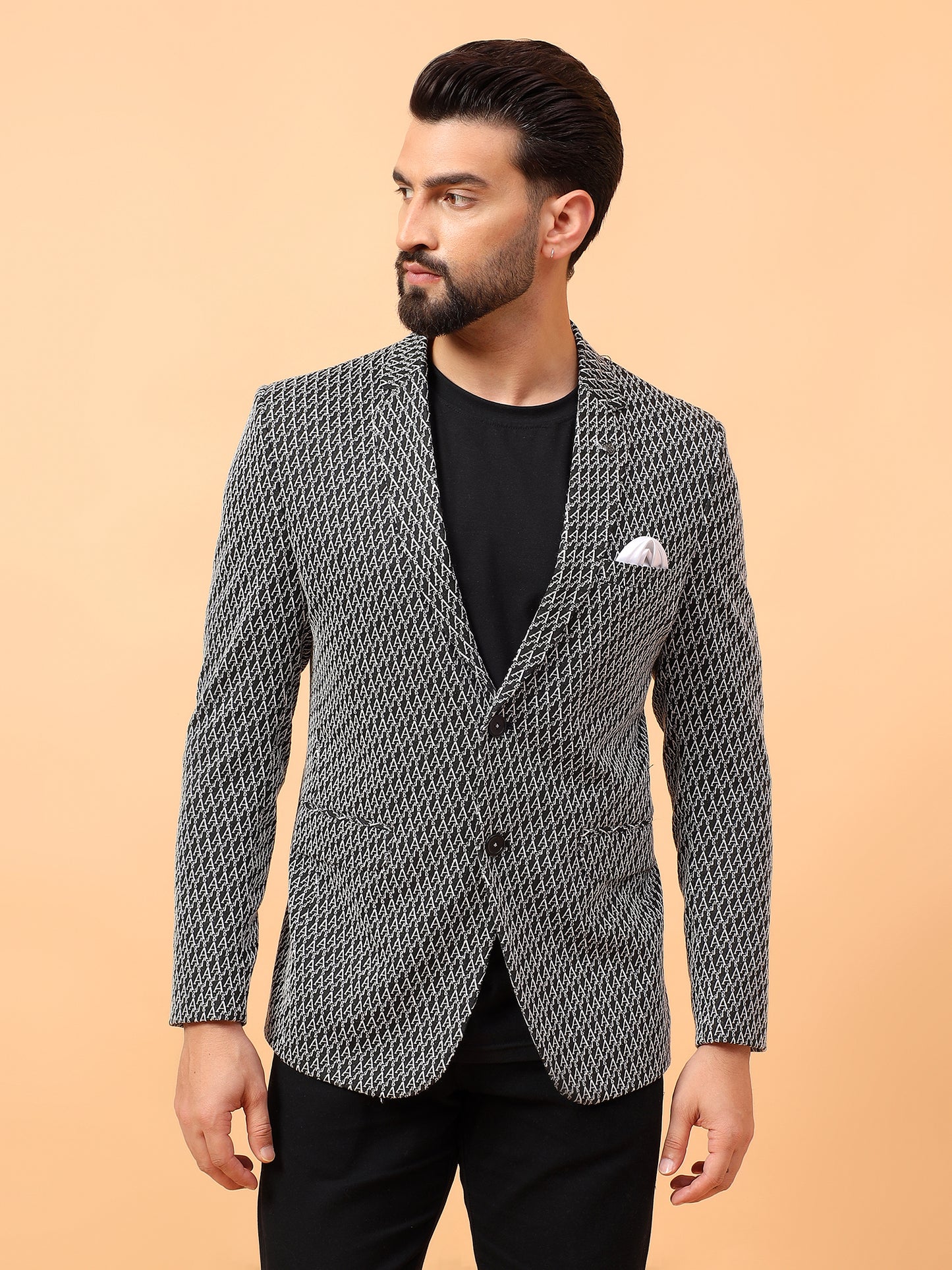 Black Printed Hosiery Blazer