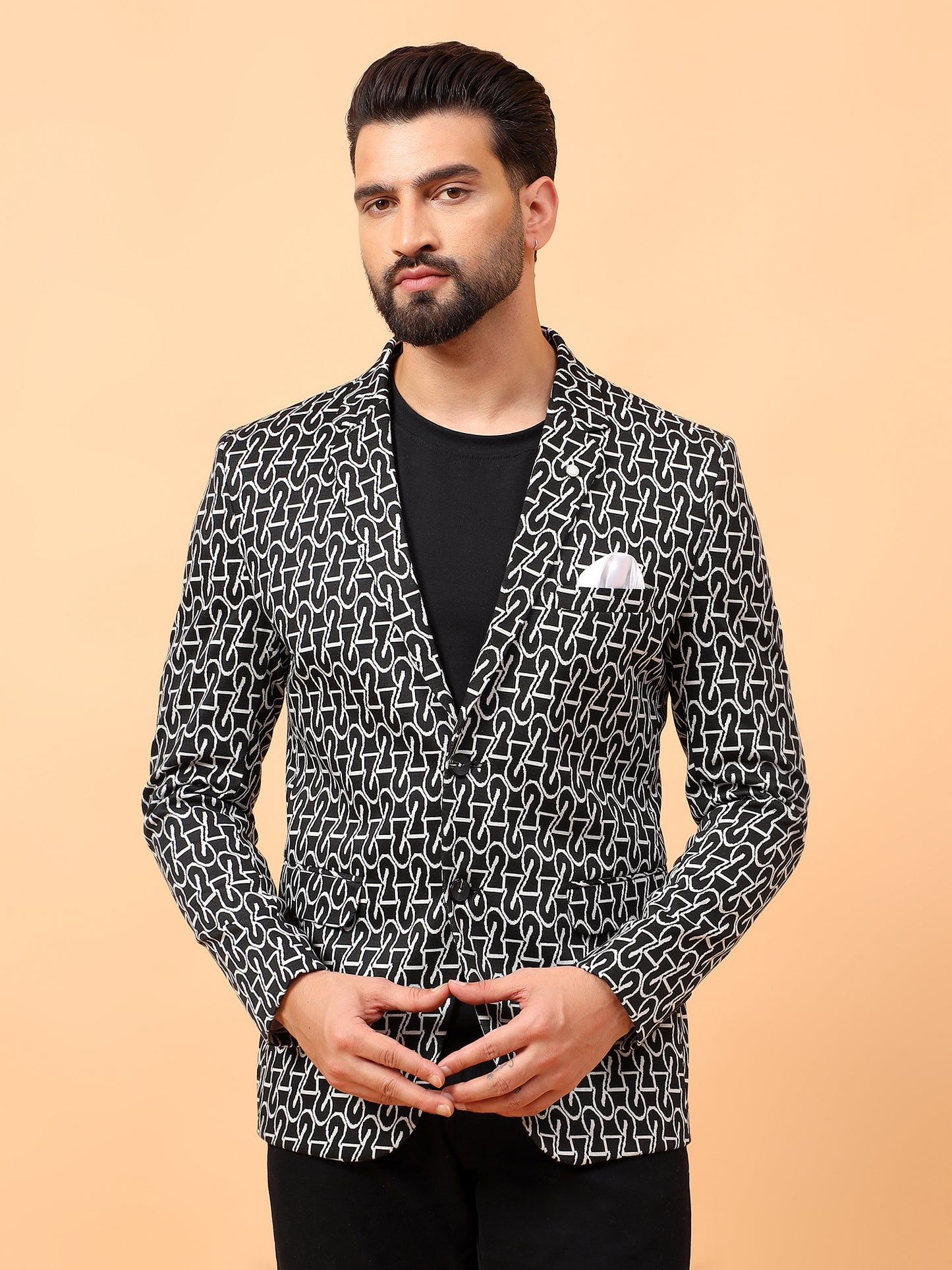 Black Printed Hosiery Blazer