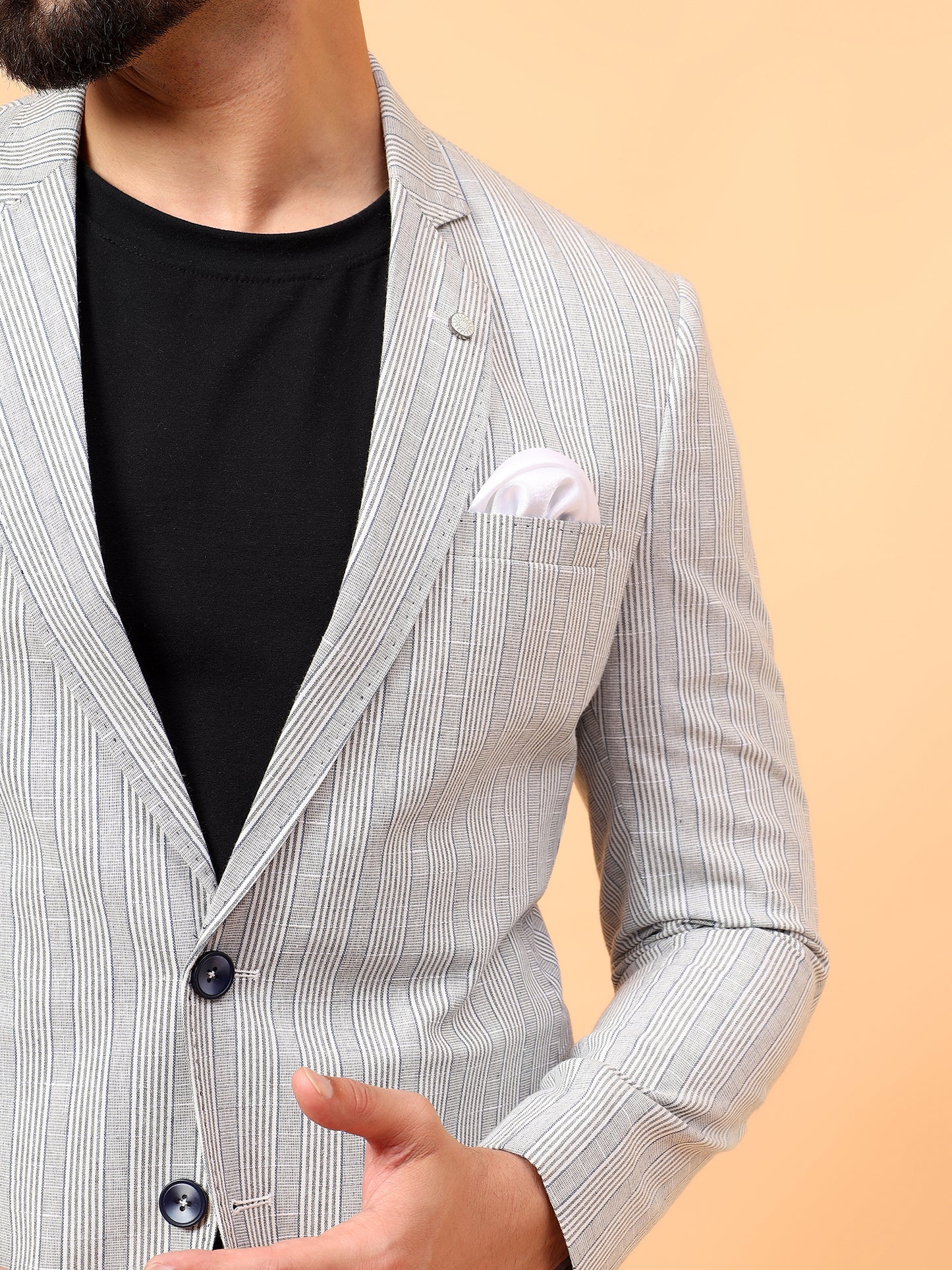 Blue & White Checkered Cotton Linen Blazer