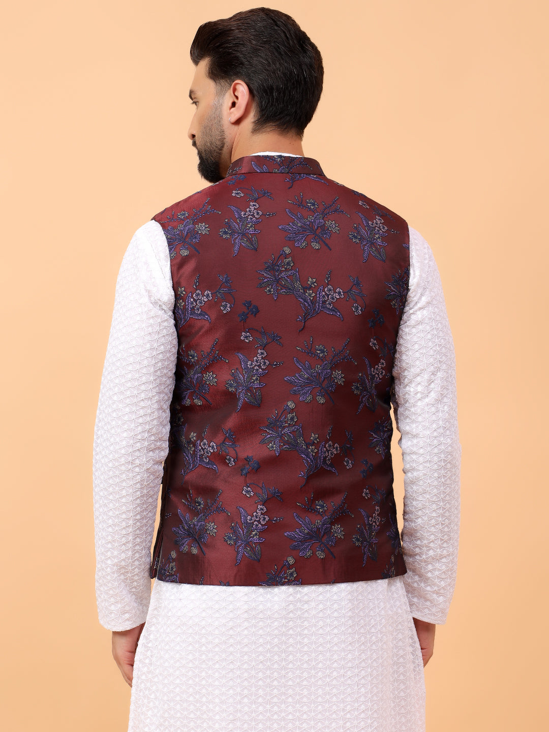 Cherry Jacquard Nehru Jacket