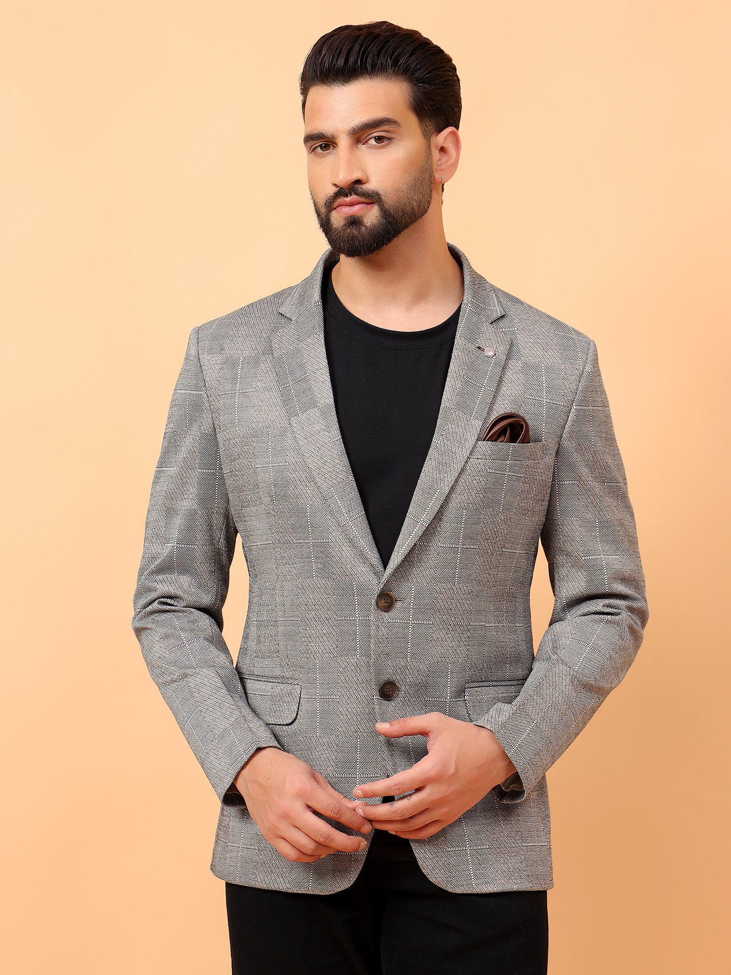 Grey Checkered Hosiery Blazer