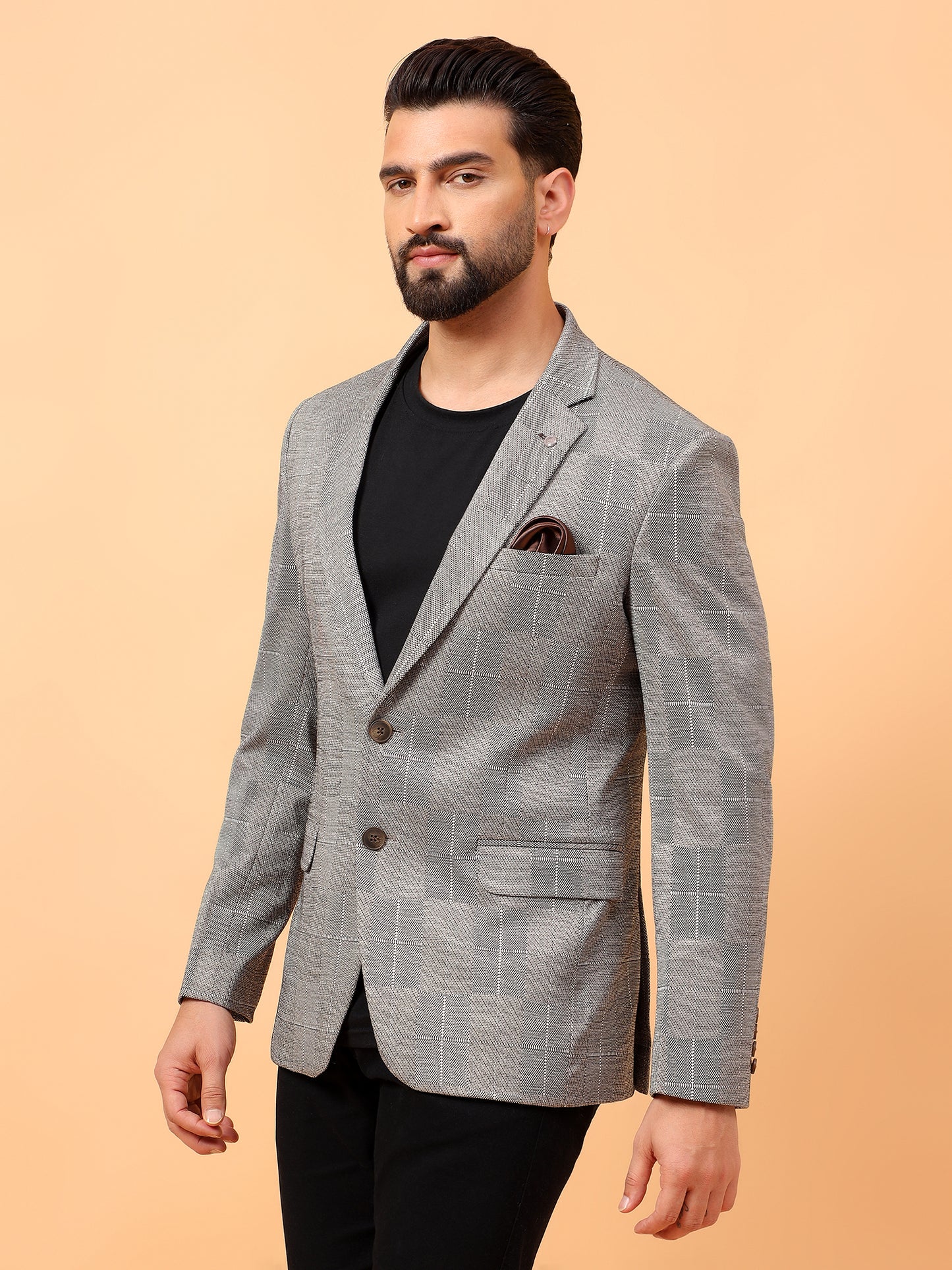 Grey Checkered Hosiery Blazer