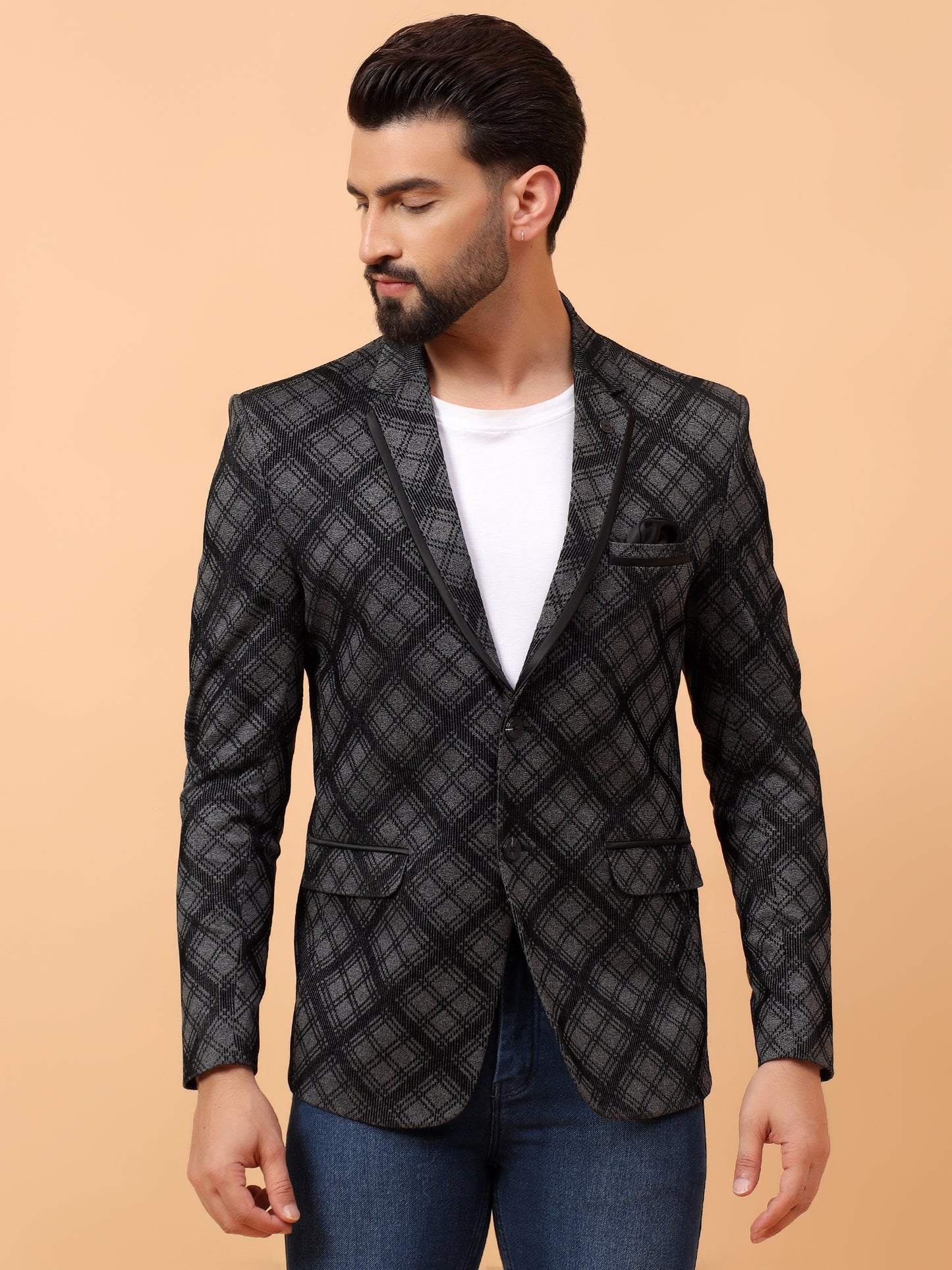 Stylish Grey & Black Checkered Blazer