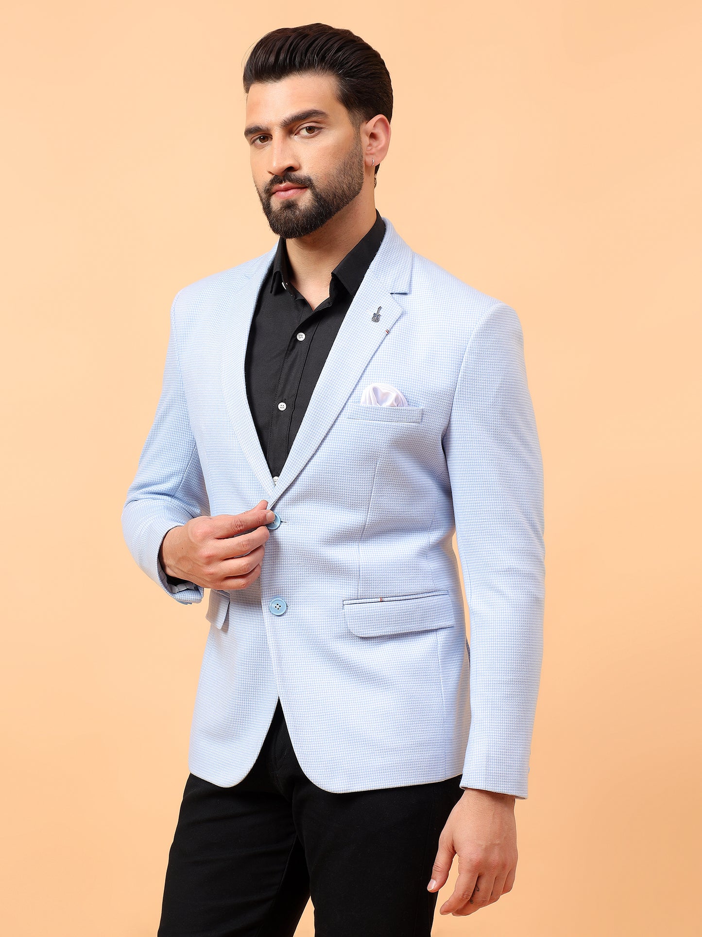Light Blue Checkered Blazer