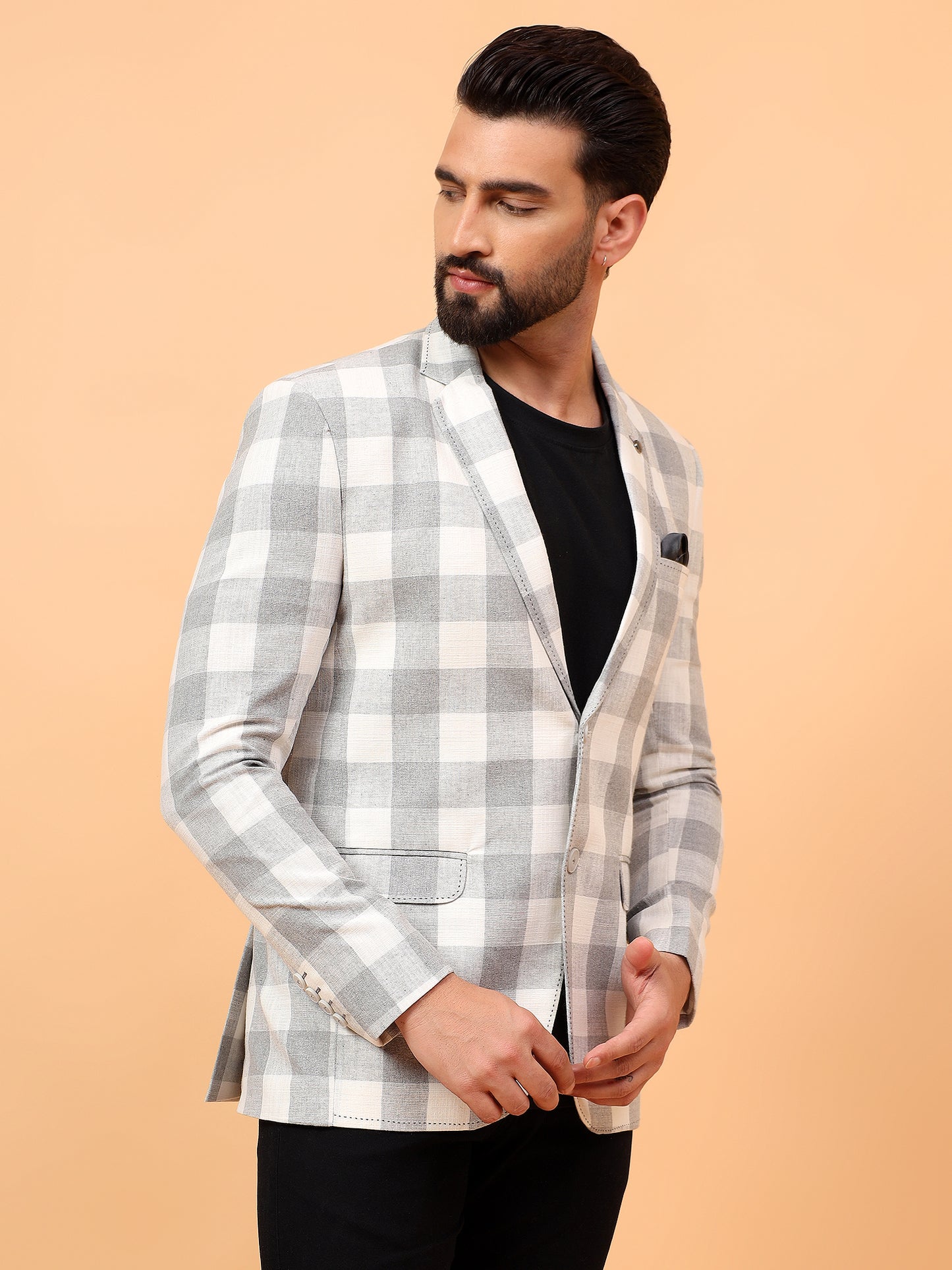 Grey & White Checkered Blazer
