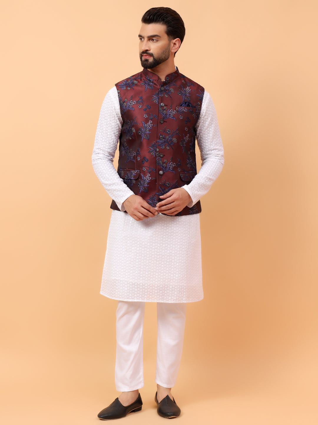 Cherry Jacquard Nehru Jacket