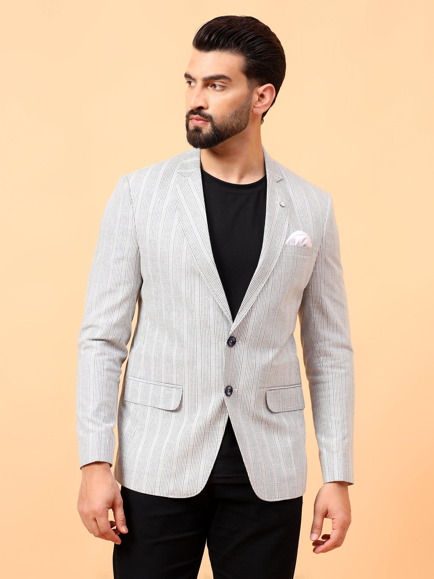 Blue & White Checkered Cotton Linen Blazer