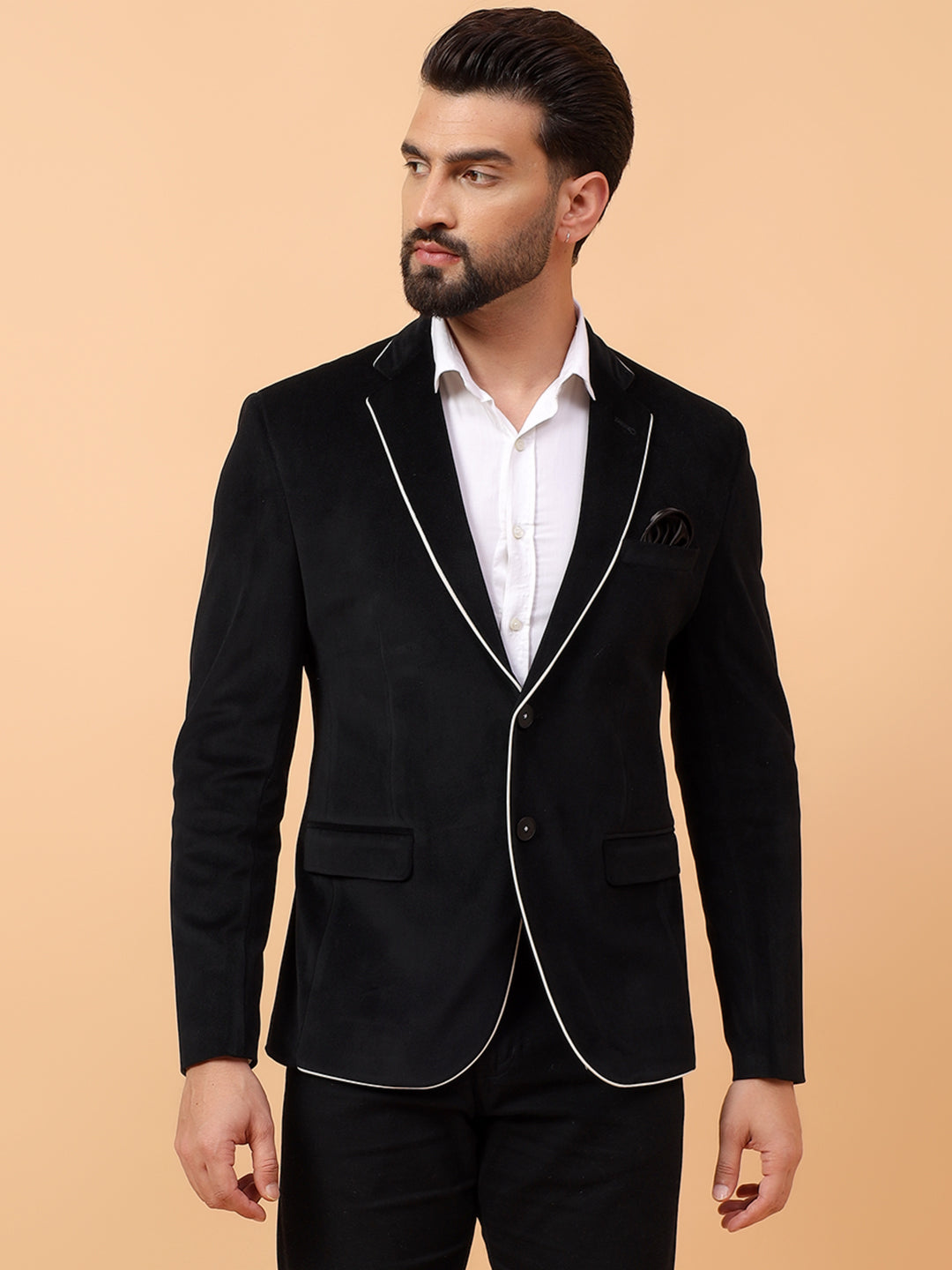 Black Blazer with Contrast Piping