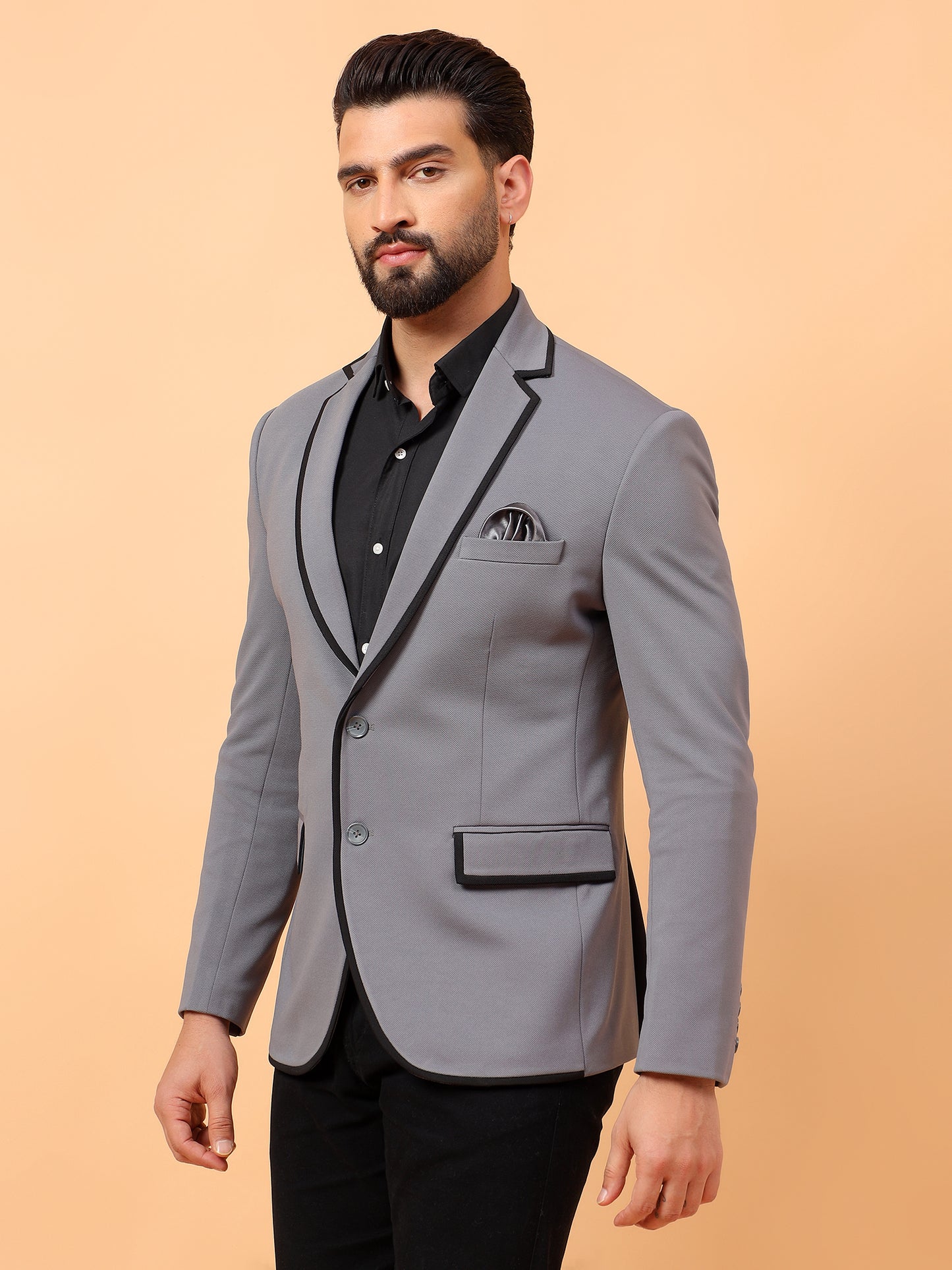 Classic Dark Grey Blazer with Black Detailing