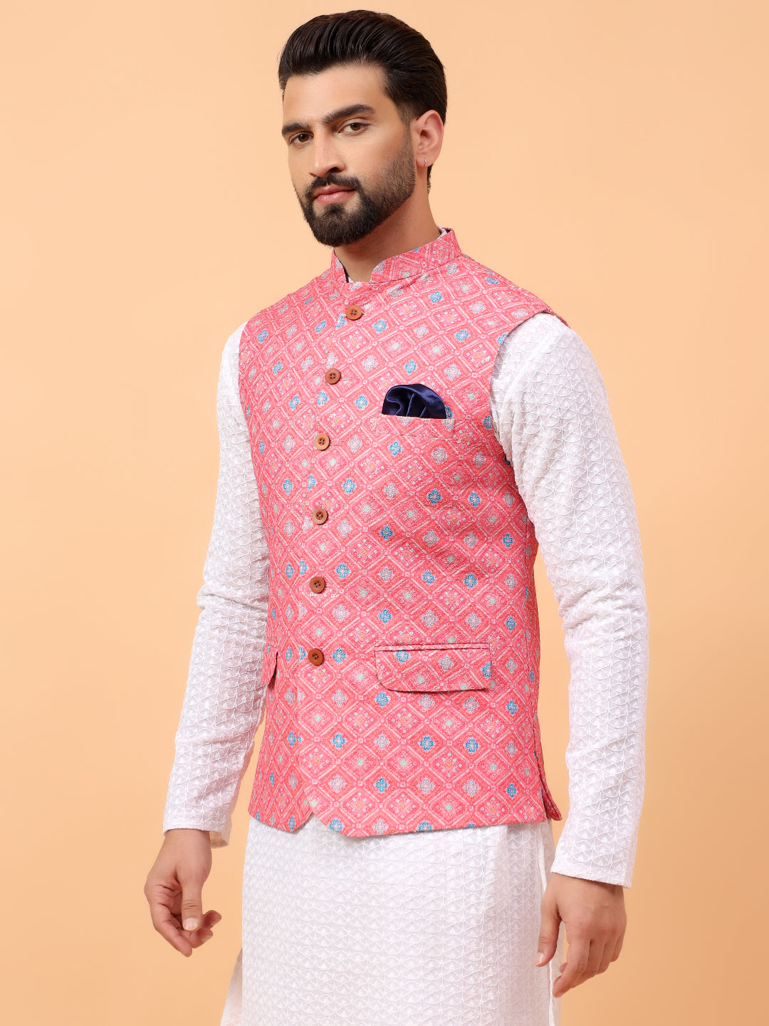 Pink Printed Nehru Jacket