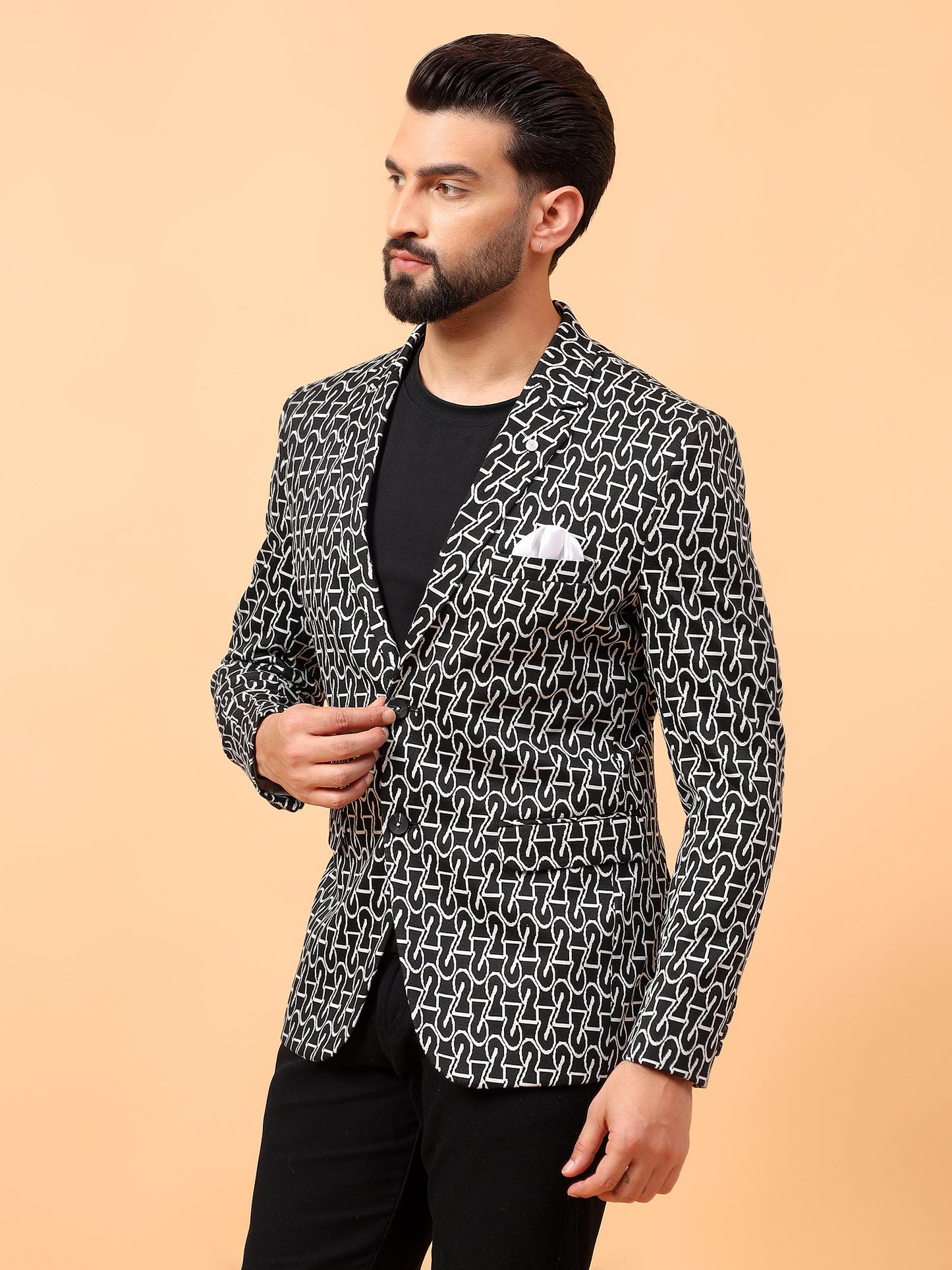 Black Printed Hosiery Blazer
