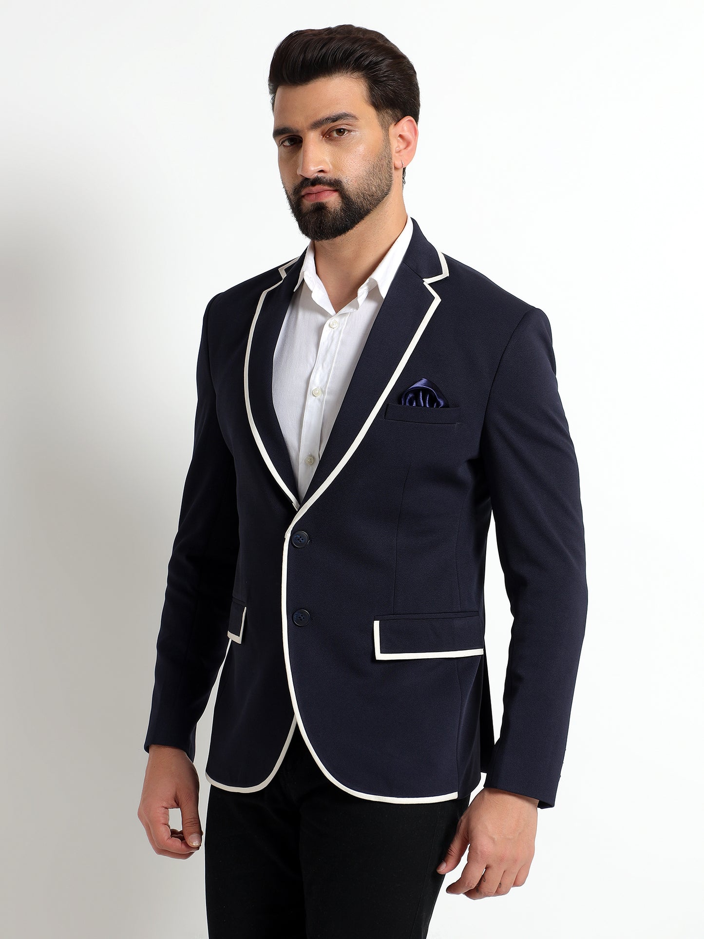 Navy Blue Blazer with White Piping