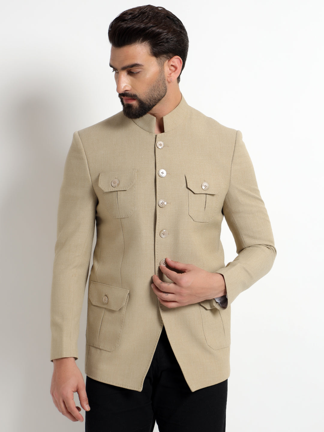 Beige Safari Nehru Jacket
