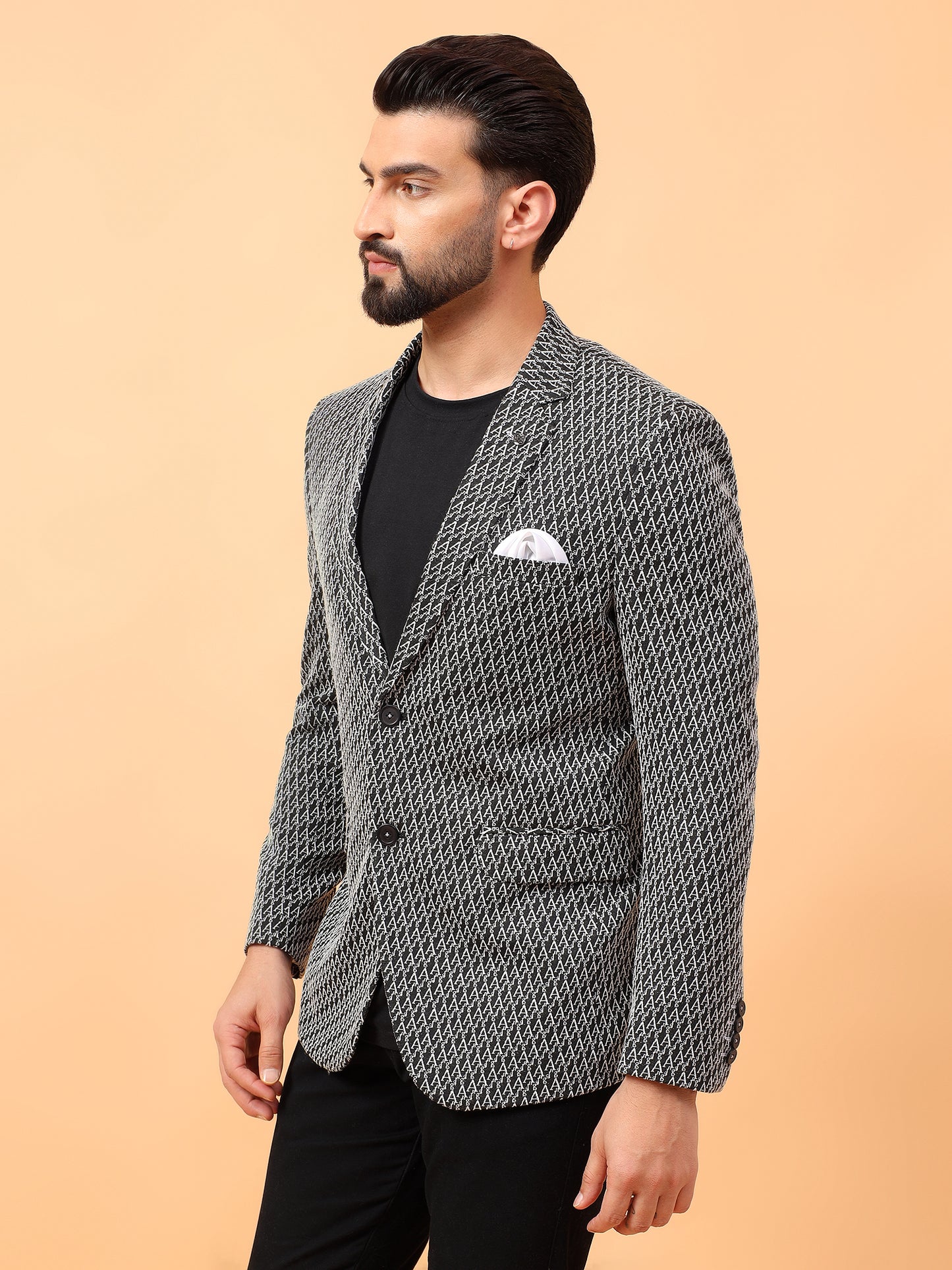 Black Printed Hosiery Blazer