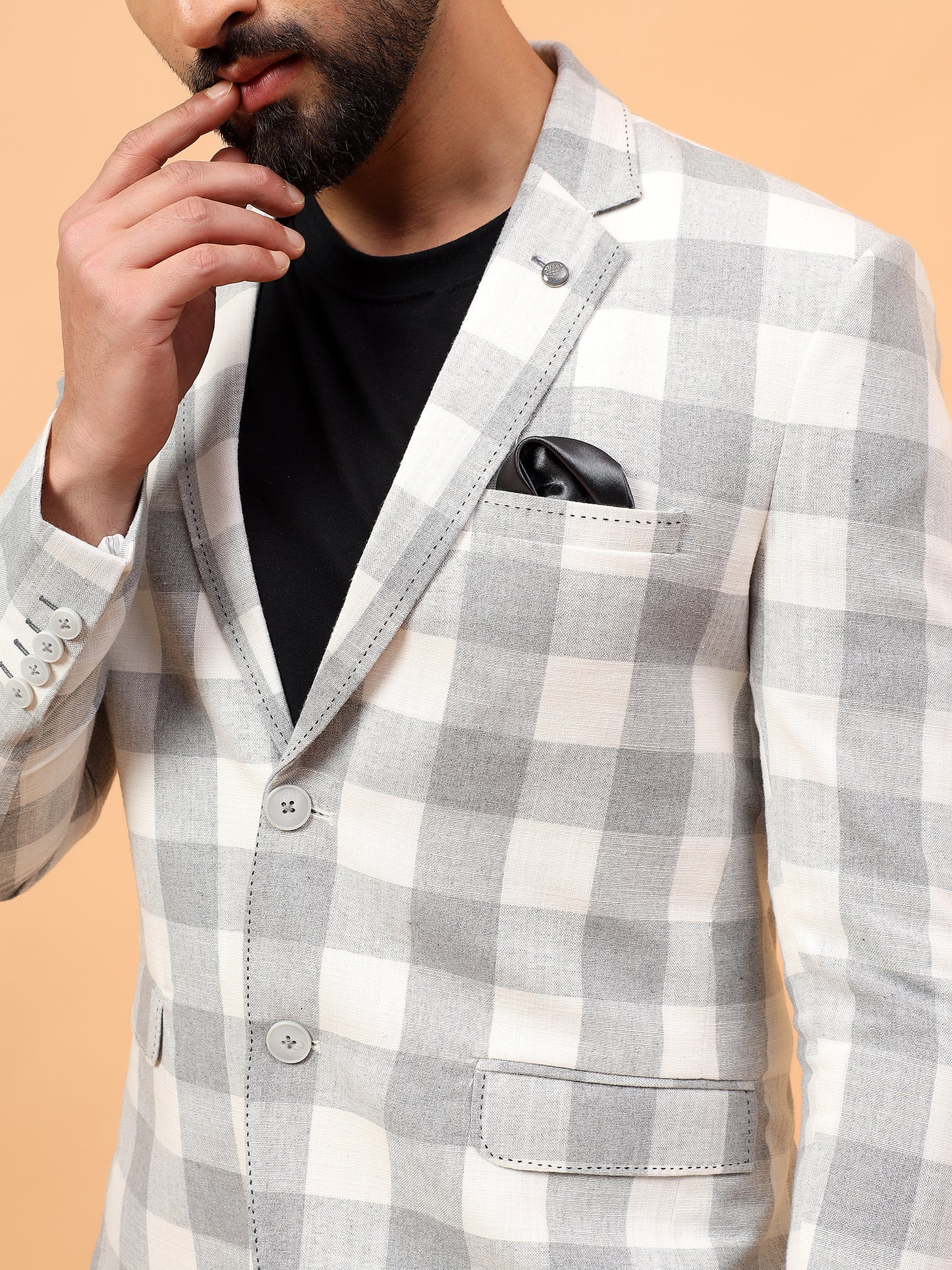 Grey & White Checkered Blazer