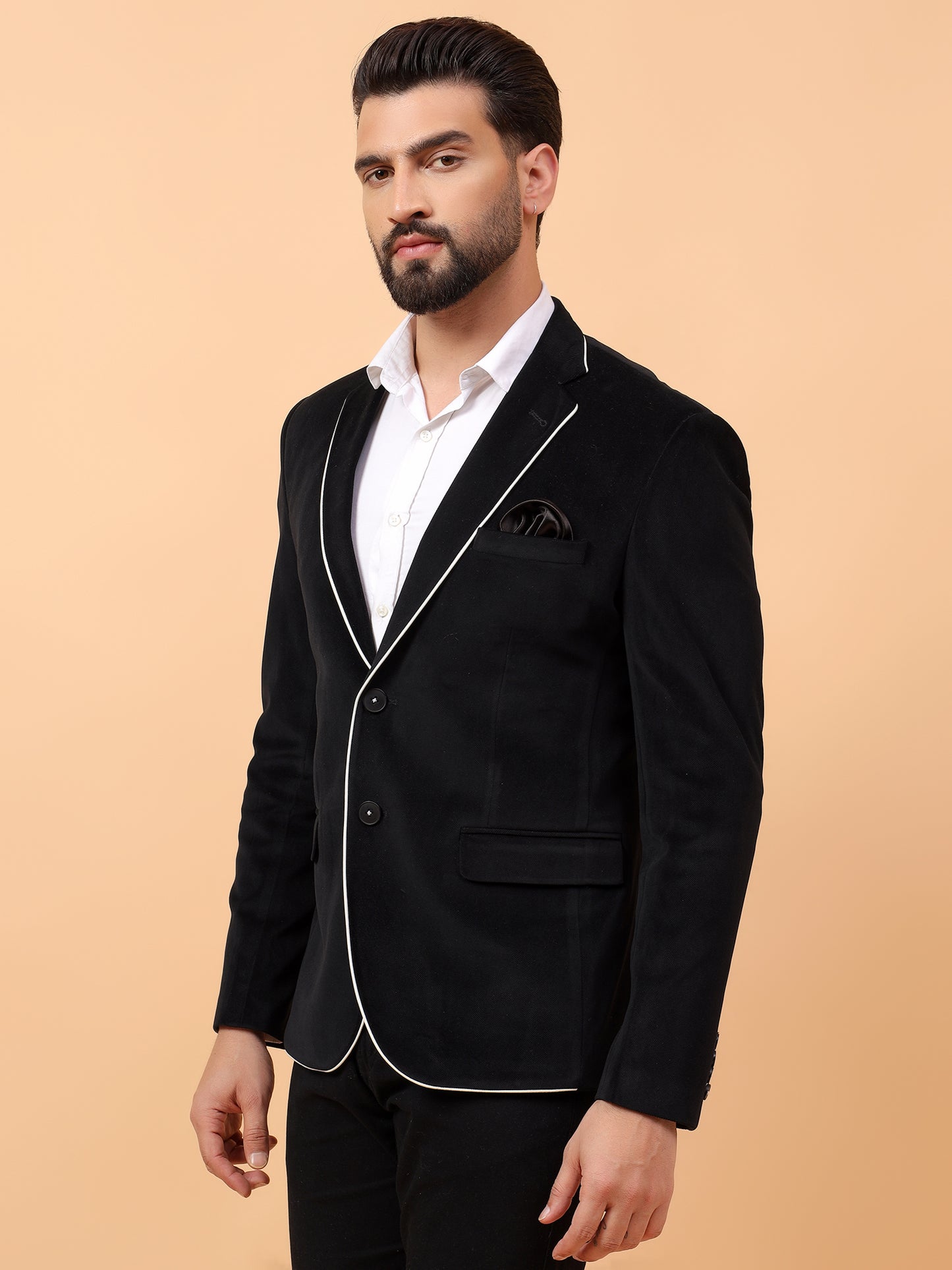 Black Blazer with Contrast Piping