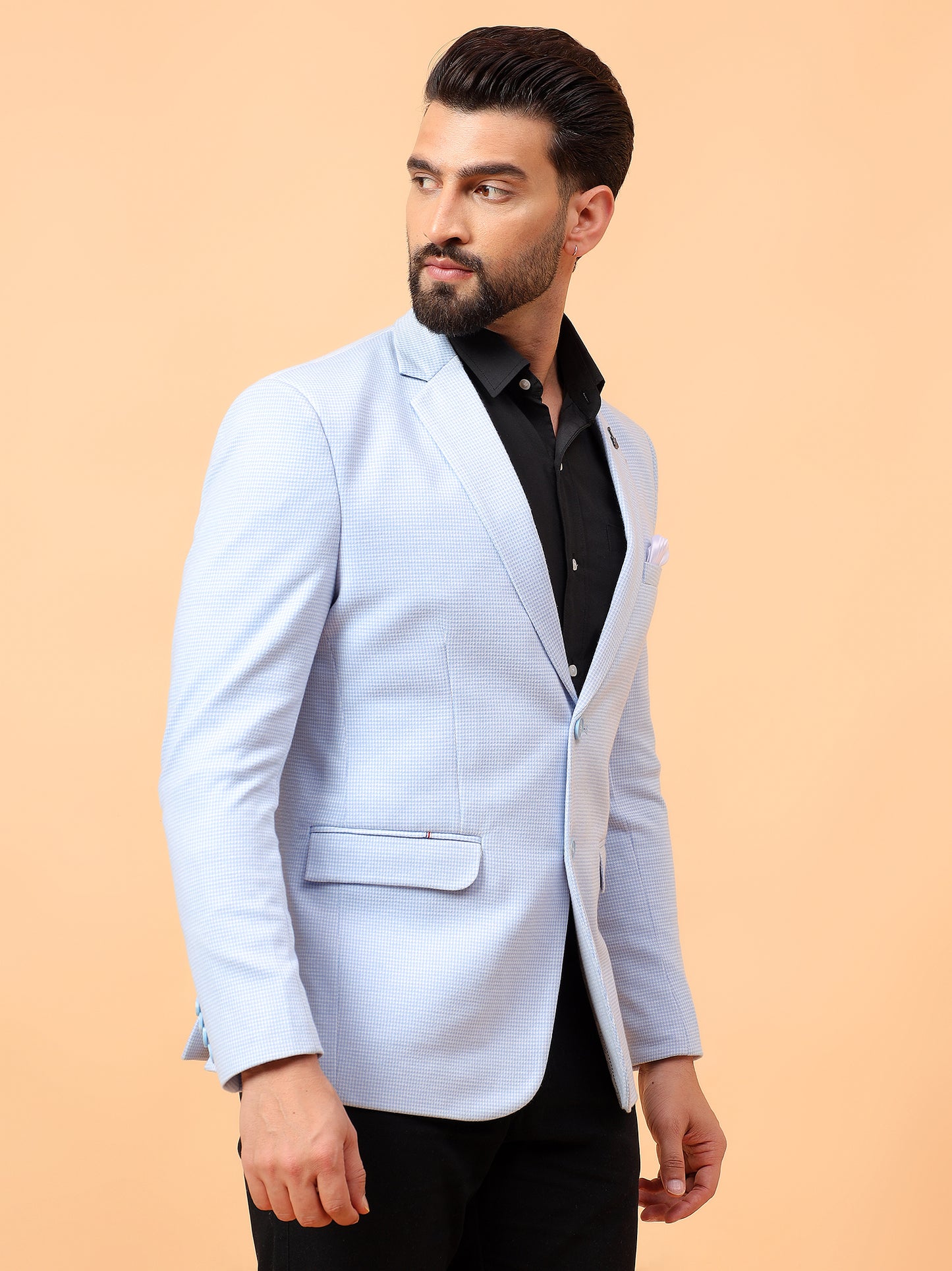 Light Blue Checkered Blazer