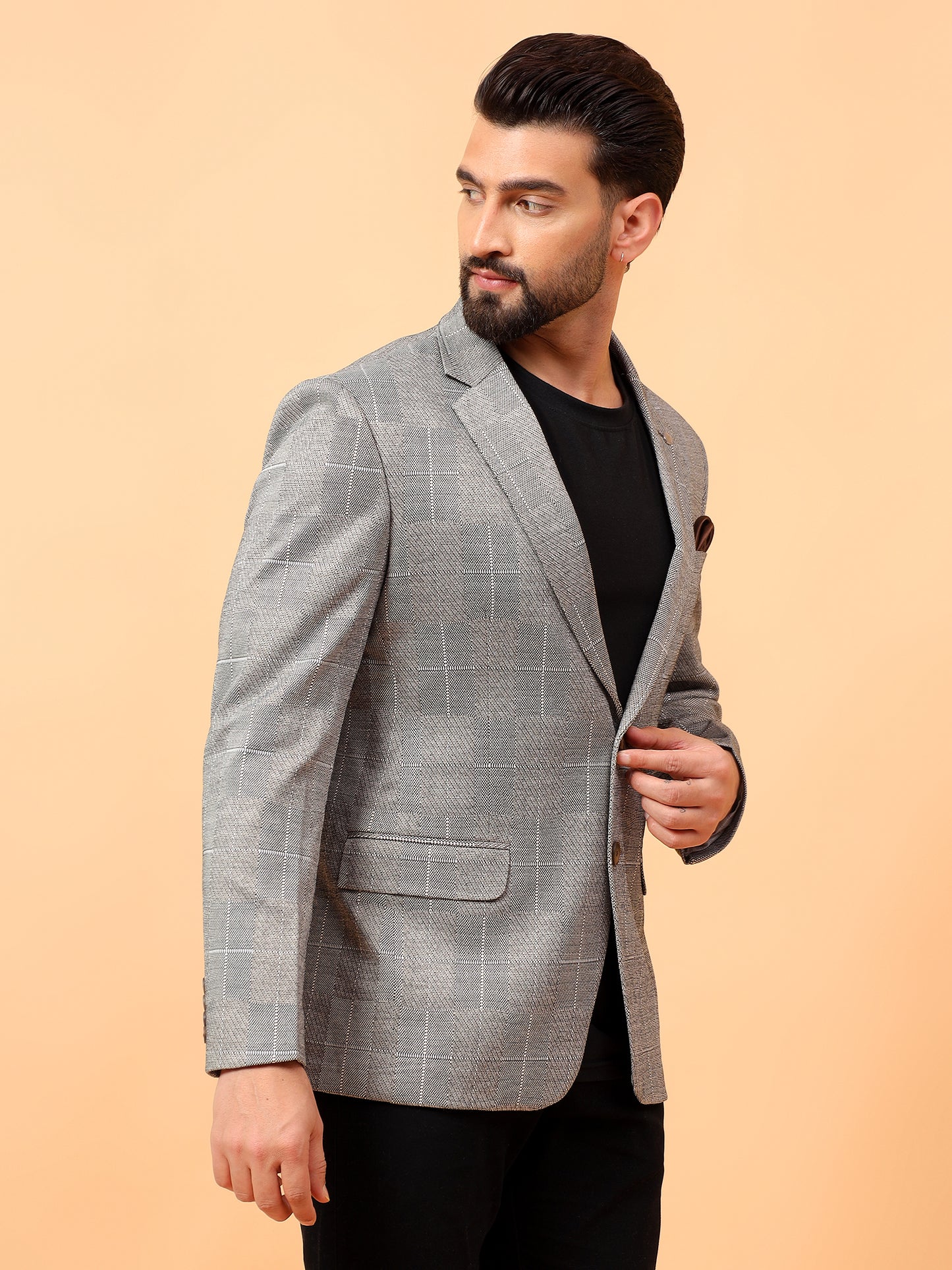 Grey Checkered Hosiery Blazer