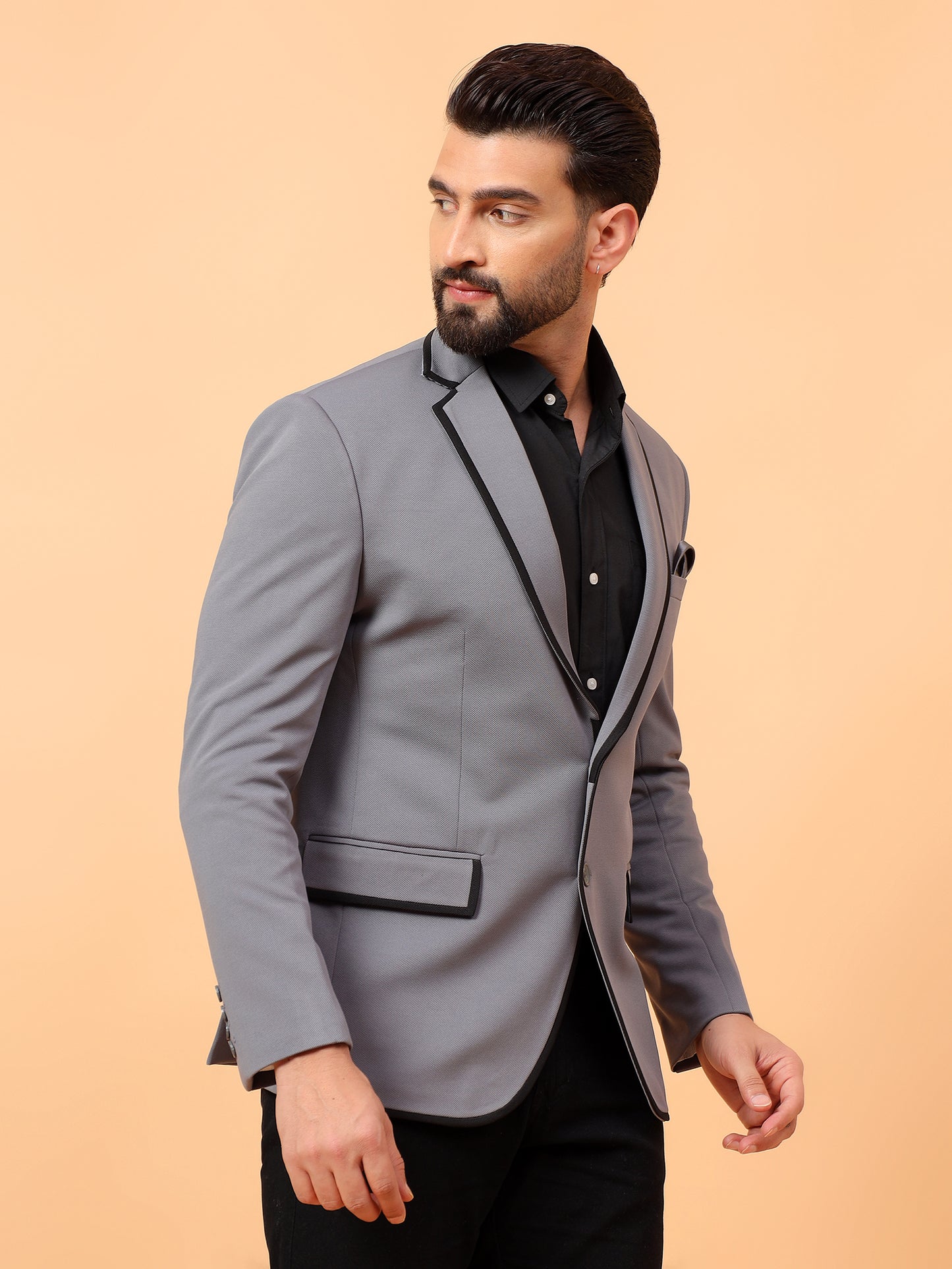 Classic Dark Grey Blazer with Black Detailing