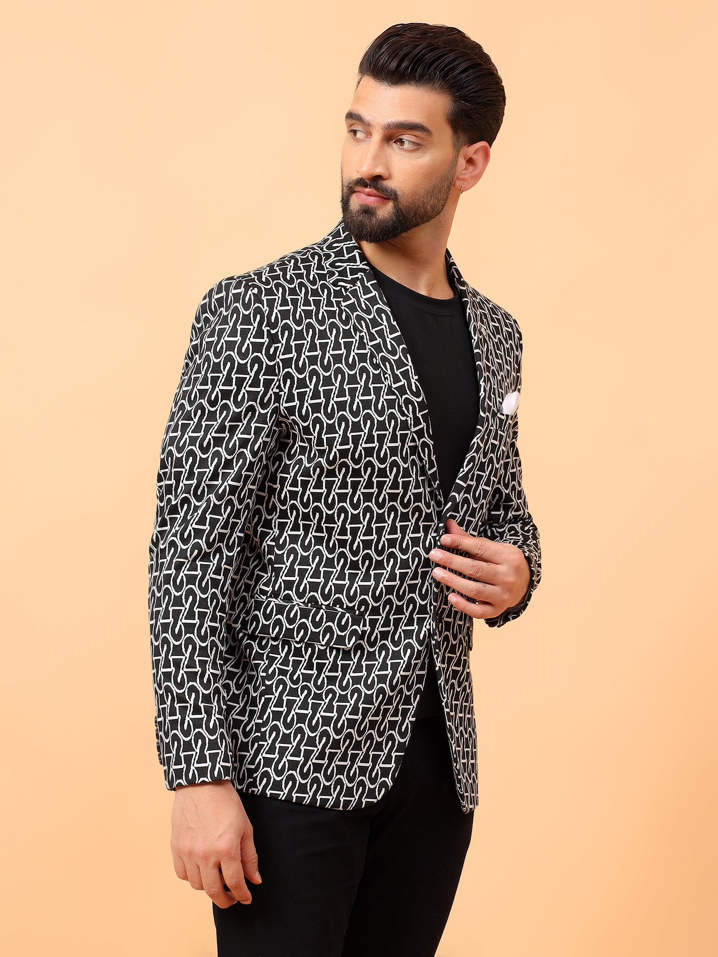 Black Printed Hosiery Blazer