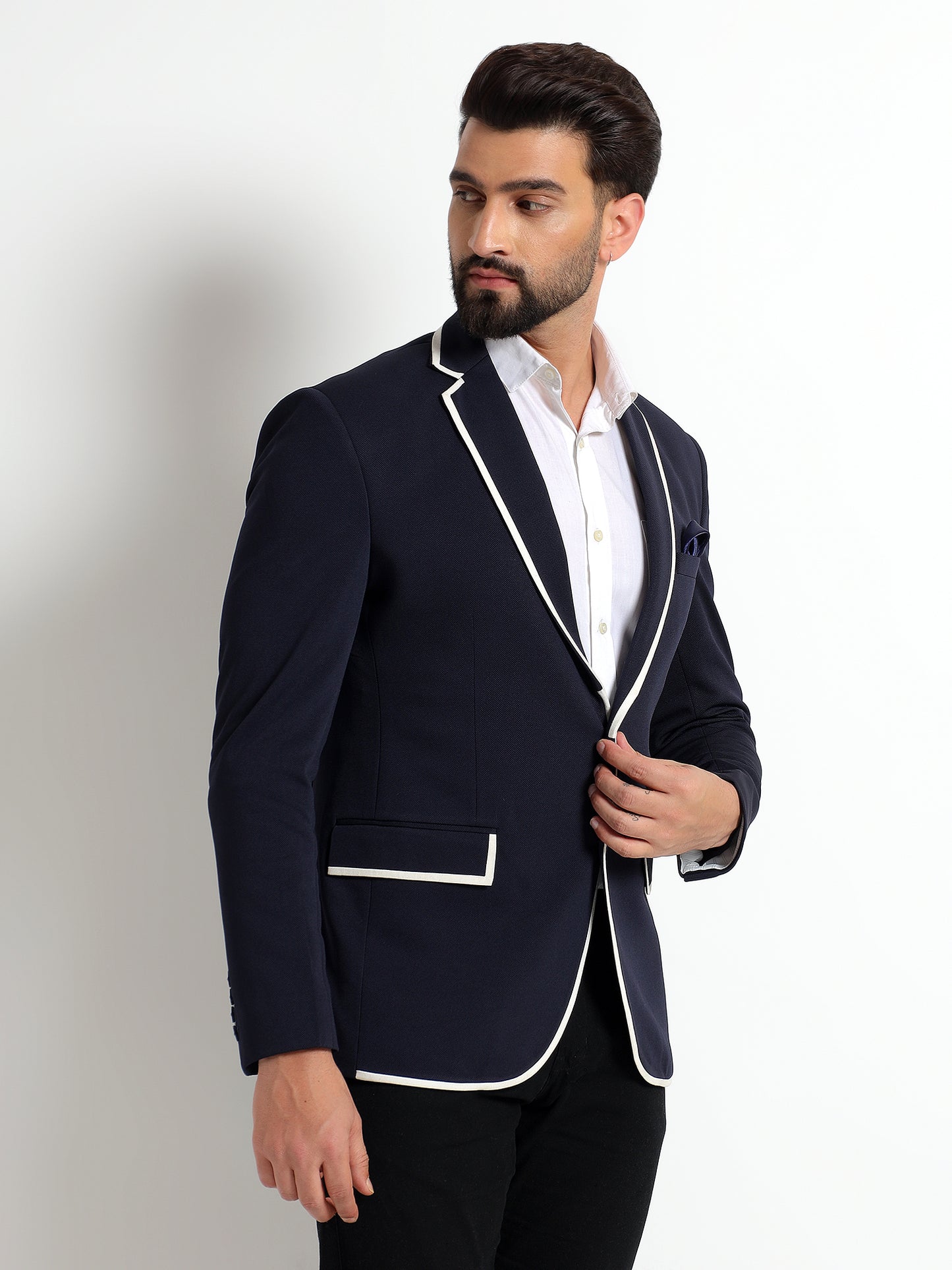 Navy Blue Blazer with White Piping