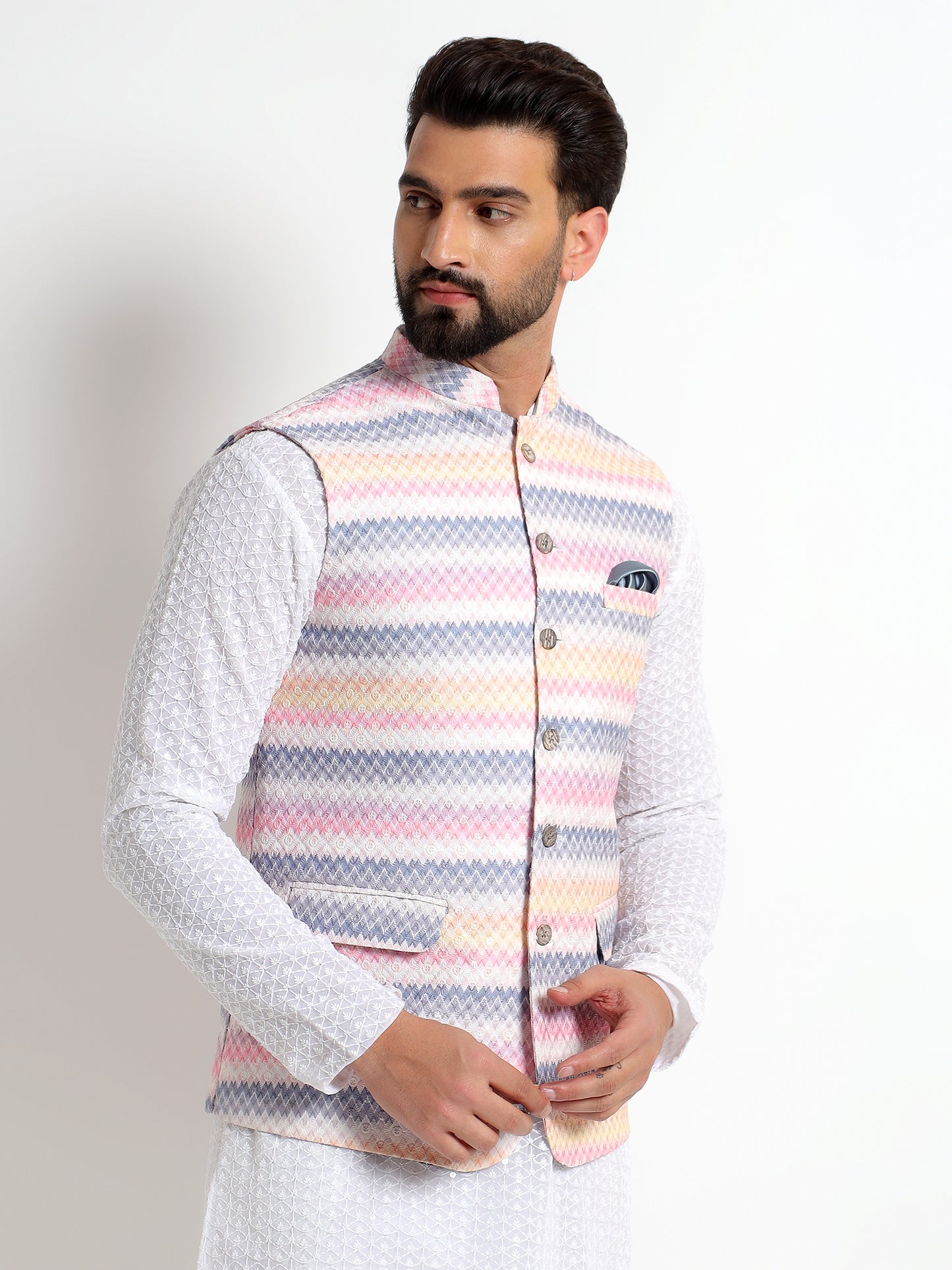 Multicolor Pastel Nehru Jacket