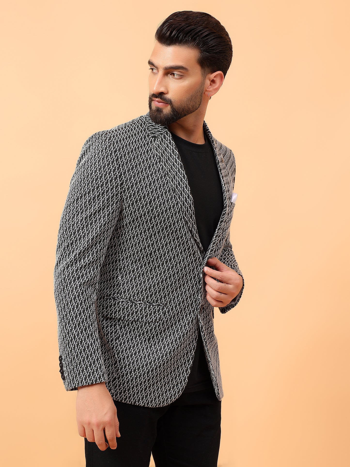 Black Printed Hosiery Blazer